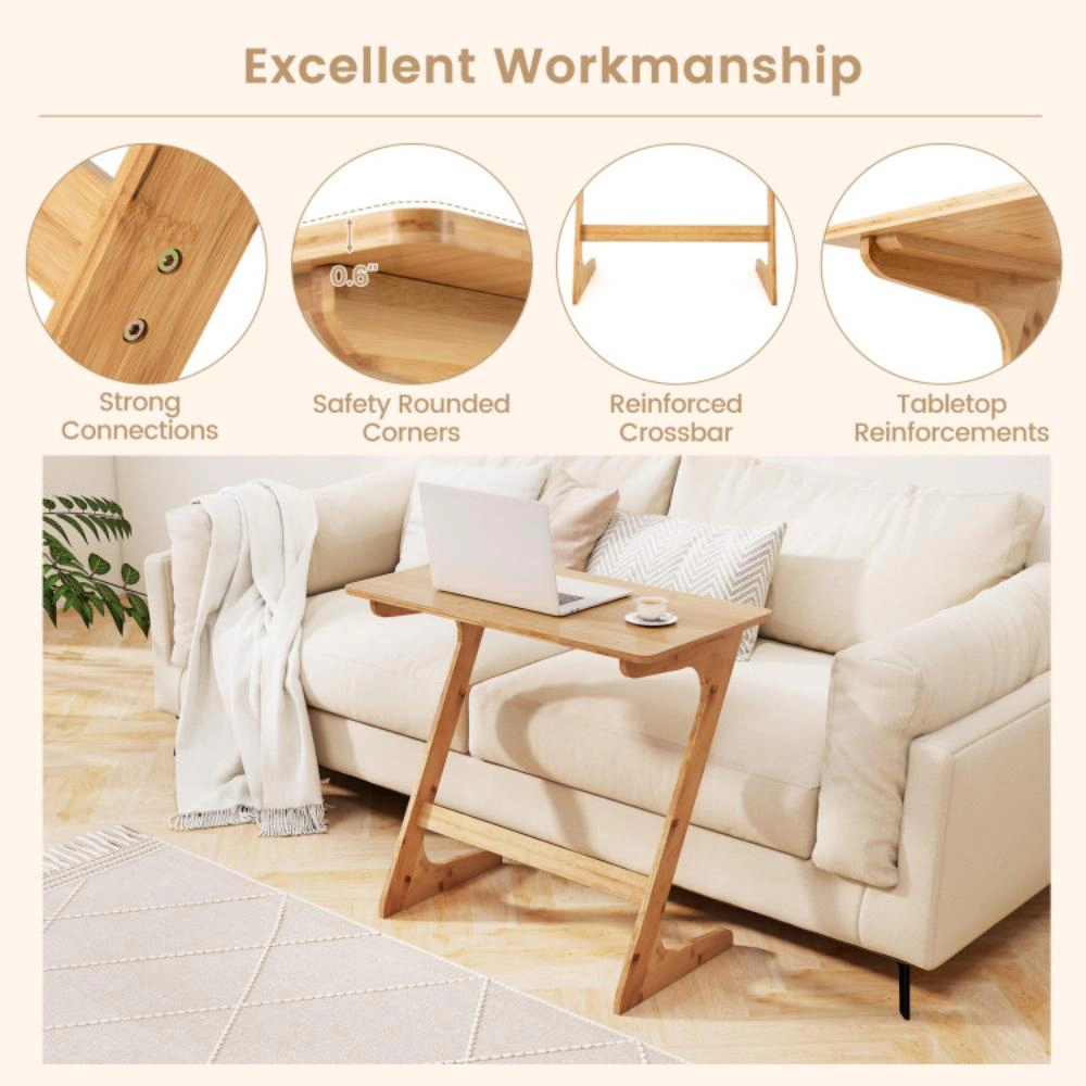 Hivvago Modern Bamboo Z-Frame Sofa Table with Spacious Top and Sleek Compact Design
