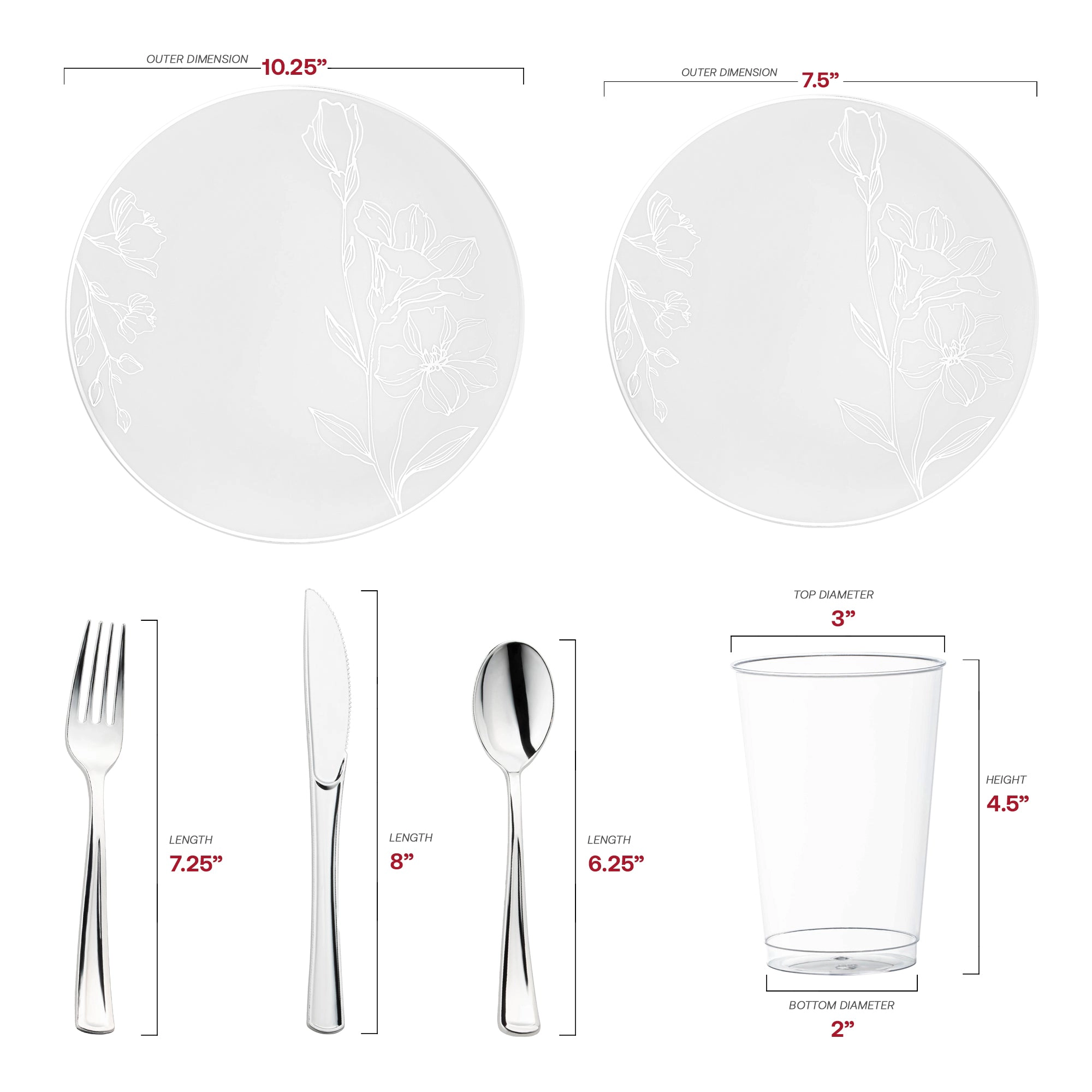 Smarty Had A Party White with Silver Antique Floral Round Disposable Plastic Wedding Value Set