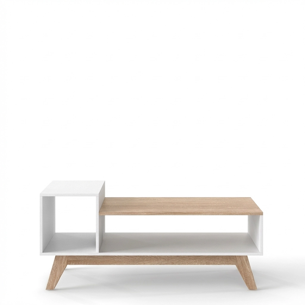 Glintex 43-Inch Coffee Table with Stepped Top and 2 Storage Compartments, White & Natural