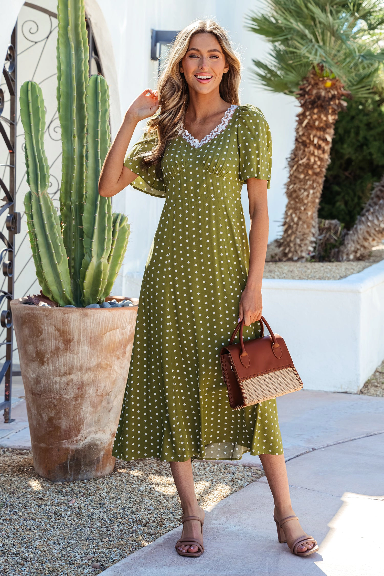 Threaded Pear Womens Londyn High Waist Maxi Dress - Green