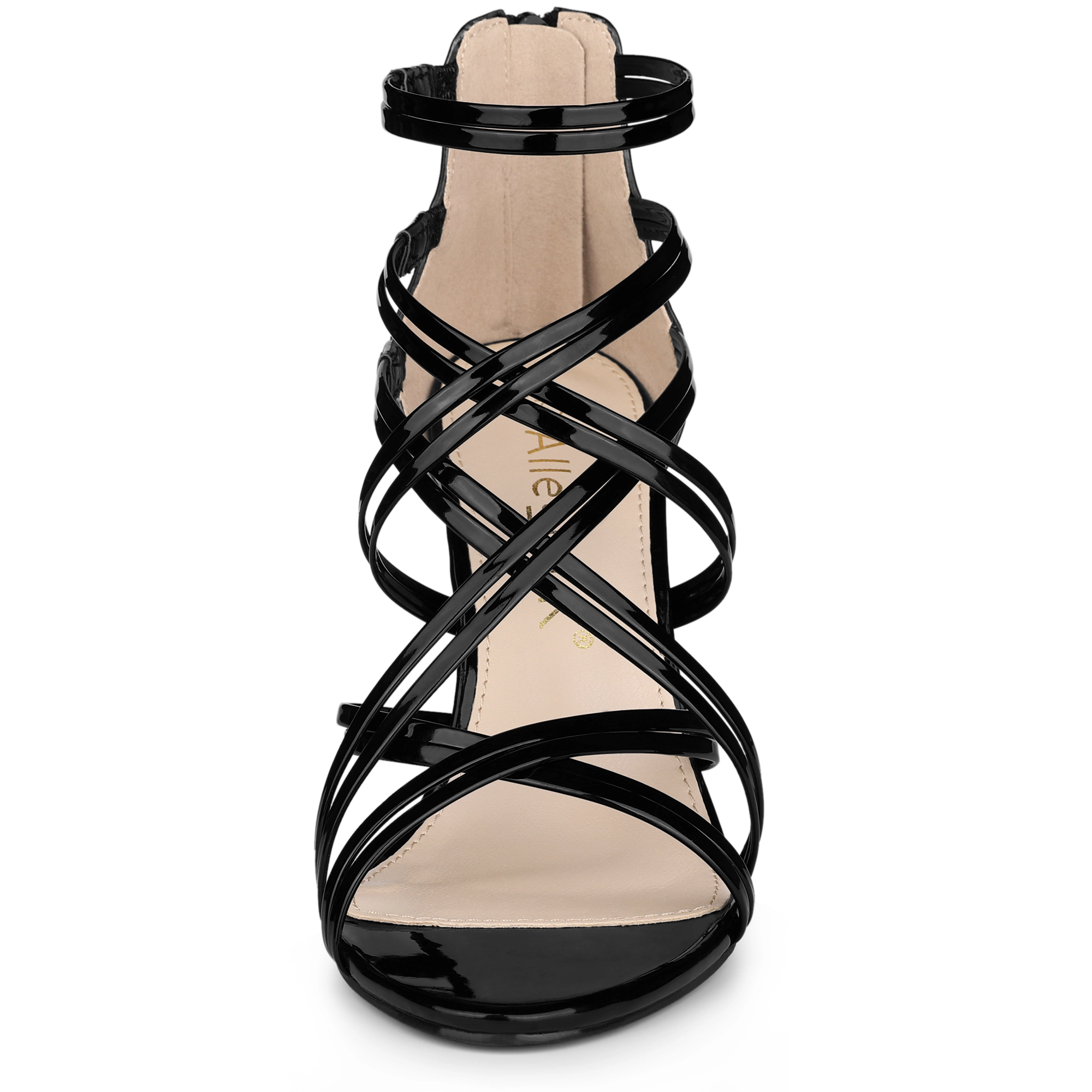 BLISSFUL STEP Women's PU Rubber Open Toe Strappy Stiletto Heel Lace Up Sandals