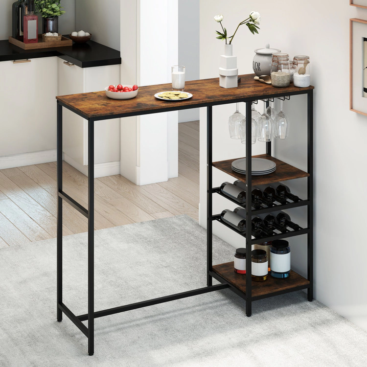 Hivvago Rectangular Bar Dining Table with Integrated Shelving for Storage