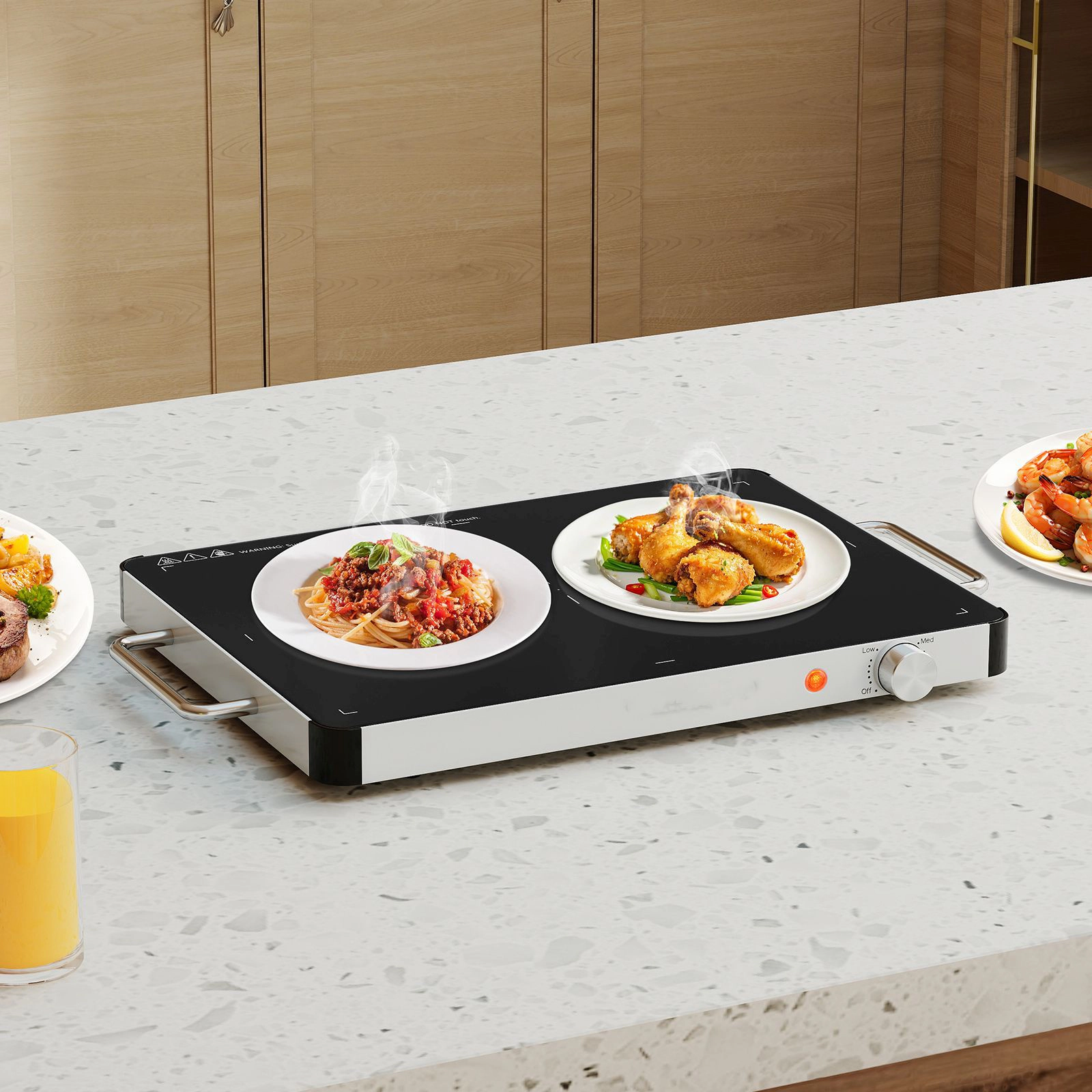 SlickBlue Unisex Adjustable Electric Food Warming Tray with Glass Surface