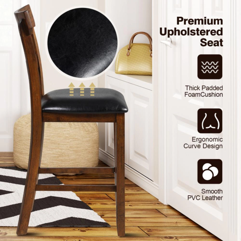 Hivvago Set of 2 Counter-Height Chairs with Faux Leather Cushions and Solid Rubberwood Legs