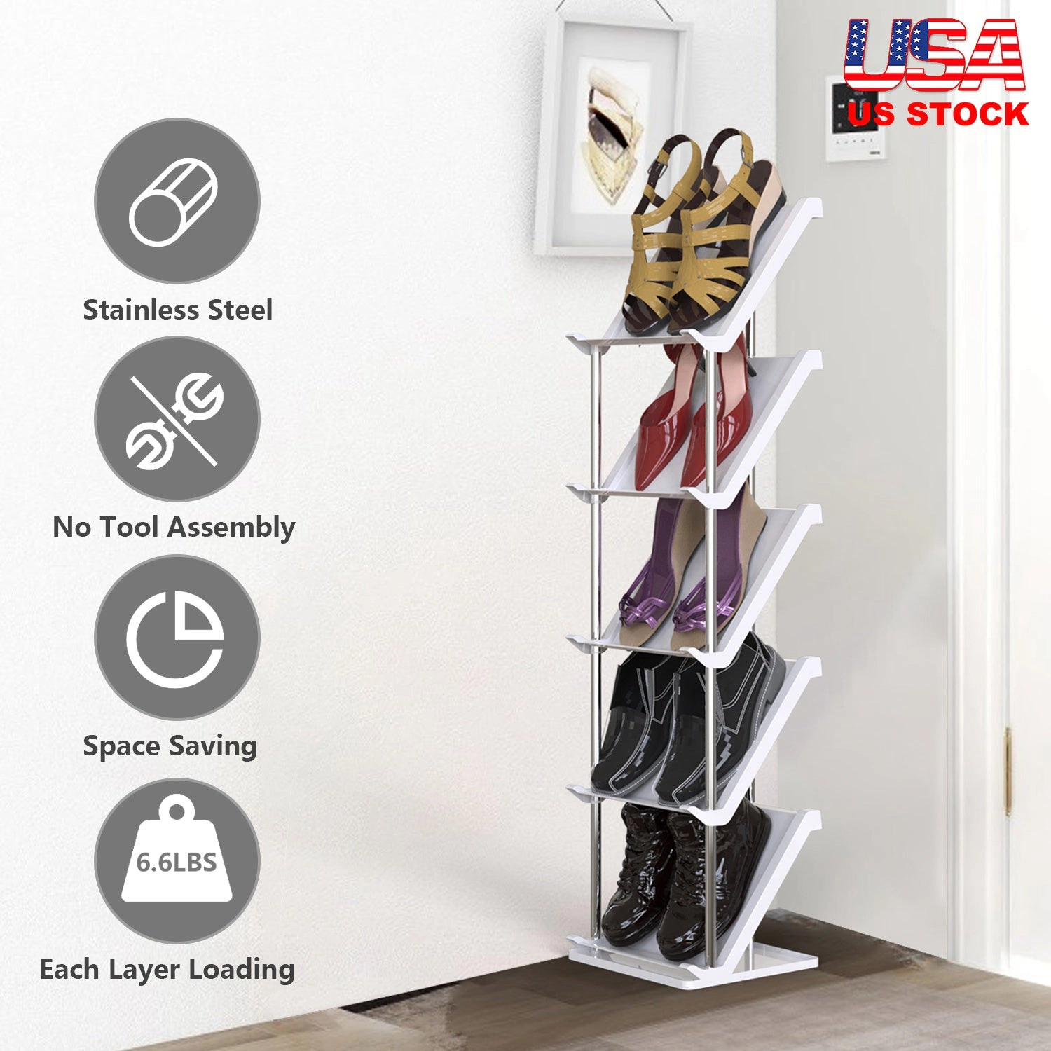 GBruno 8-Tier Vertical Shoe Rack Space-Saving Organizer