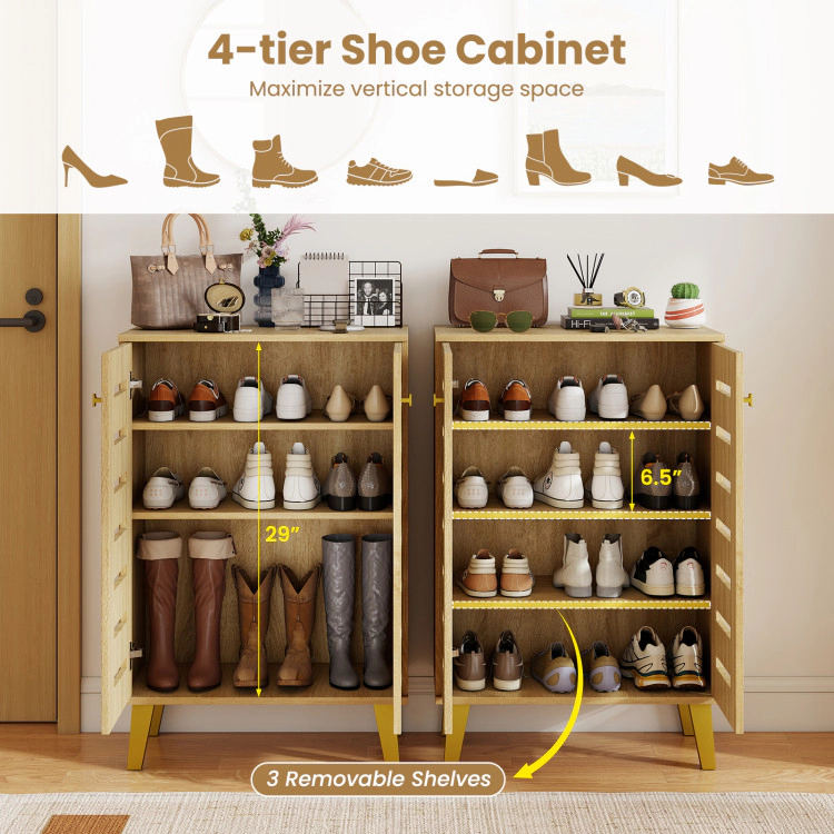 Hivvago 4-Tier Modern Freestanding  Wooden Shoe Cabinet with Doors and Removable Shelves