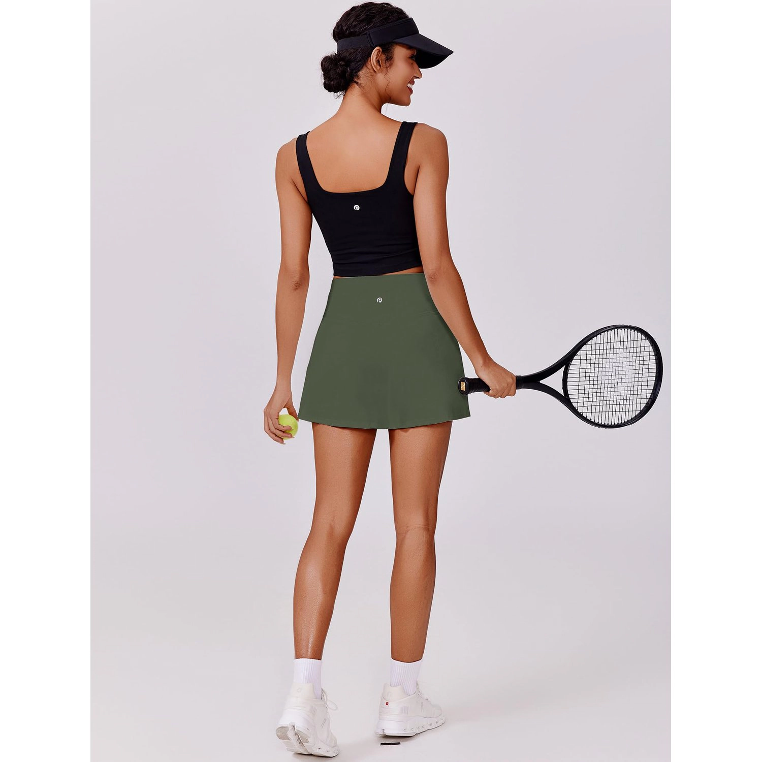 Pinspark Womens High Waist A-Line Skirt Solid Stretch Athletic Tennis Casual Skirts