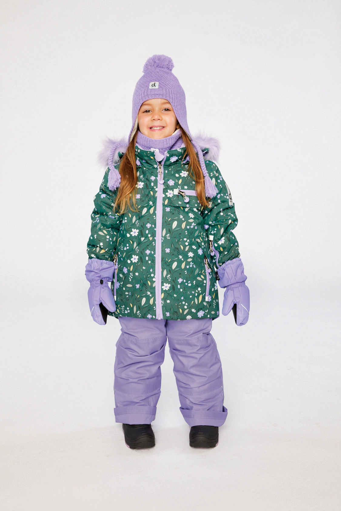 Deux par Girls Mini Flower Print Two Piece Play Snowsuit with Hooded Jacket and Snow Pants