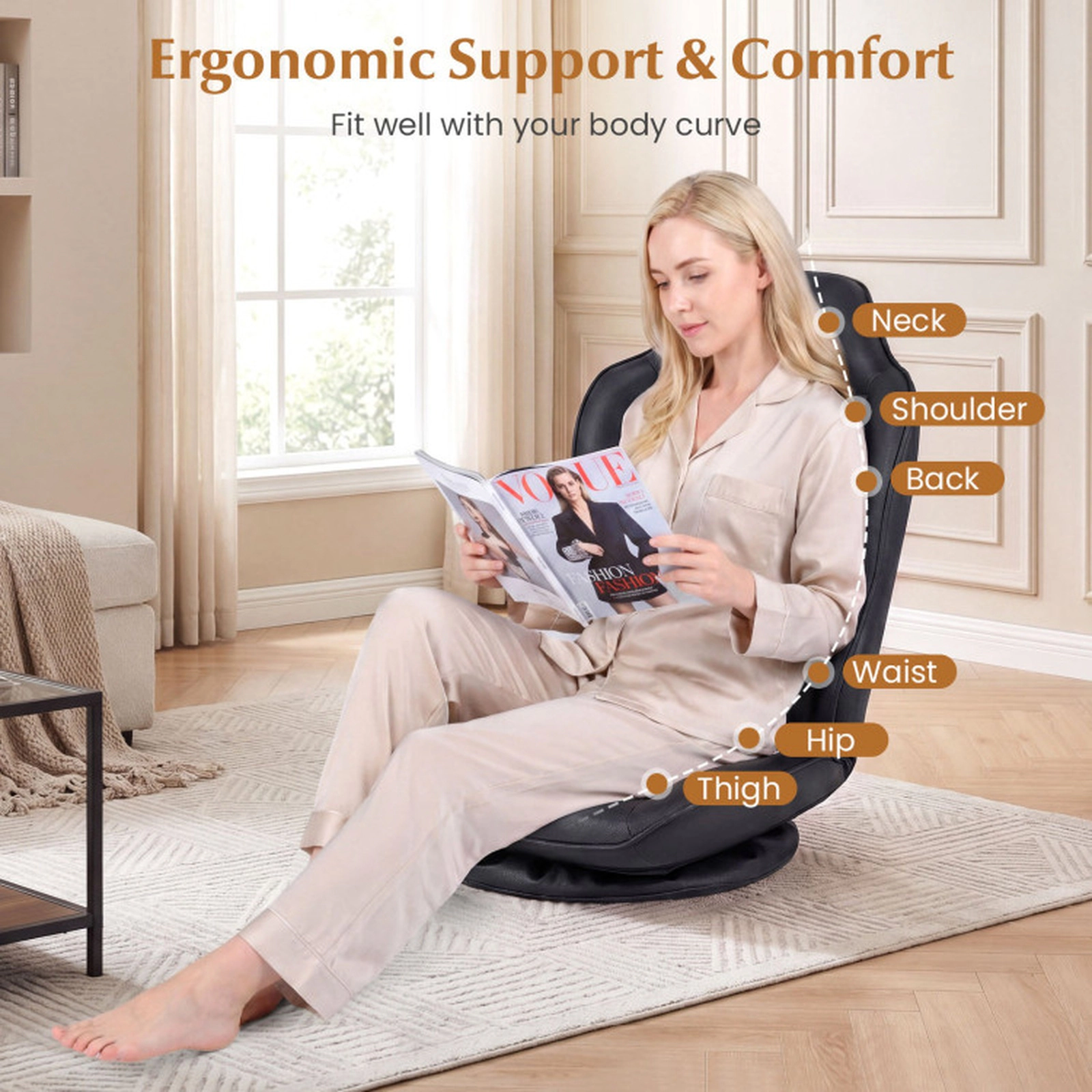 SUGIFT 360-Degree Swivel 5-Level Backrest Floor Gaming Chair 23.5-in x 22-in x 30.5-in 330-lb Capacity Black