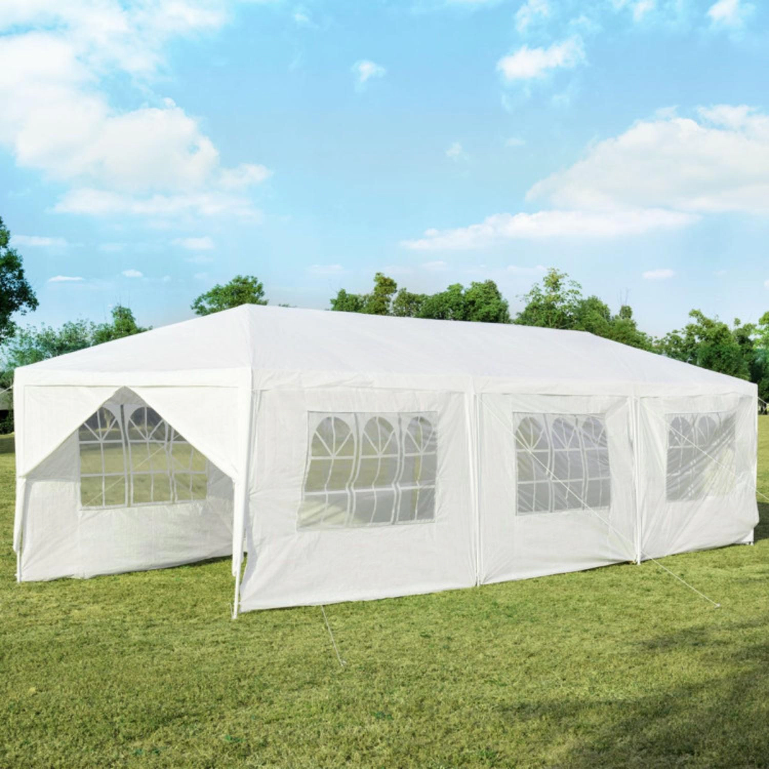 Hivvago 10 x 30 Feet Outdoor Canopy Tent with 6 Removable Sidewalls and 2 Doorways-White