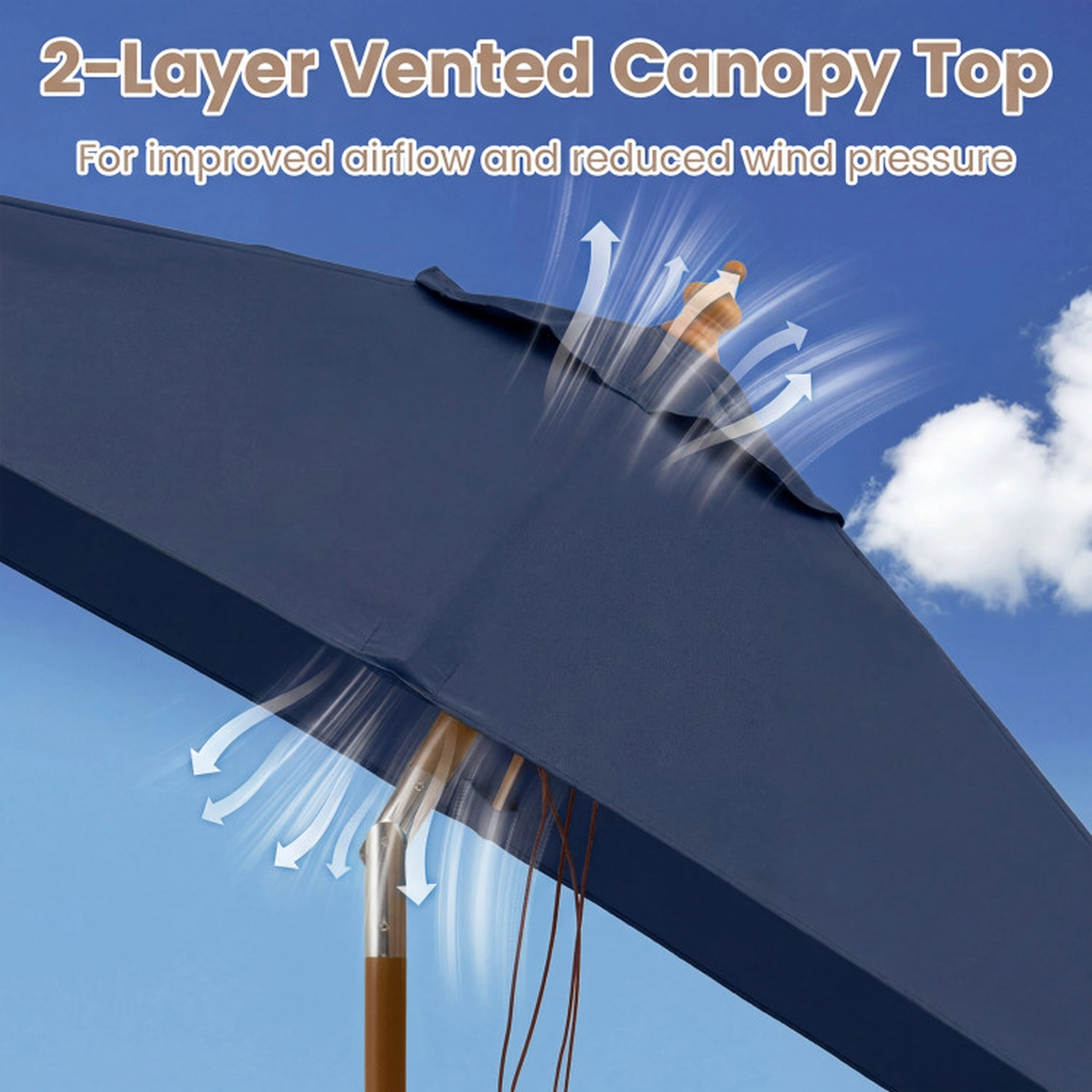 SUGIFT Water-Resistant Rectangular Patio Umbrella with Push-Button Tilt 7-ft Wide Navy