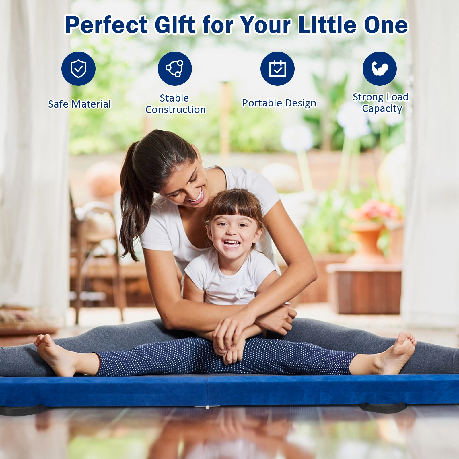 SUGIFT 7-ft Folding Portable Floor Balance Beam for Gymnasts 154-lb Capacity 82.5-in Training Yoga Balance Aid Blue