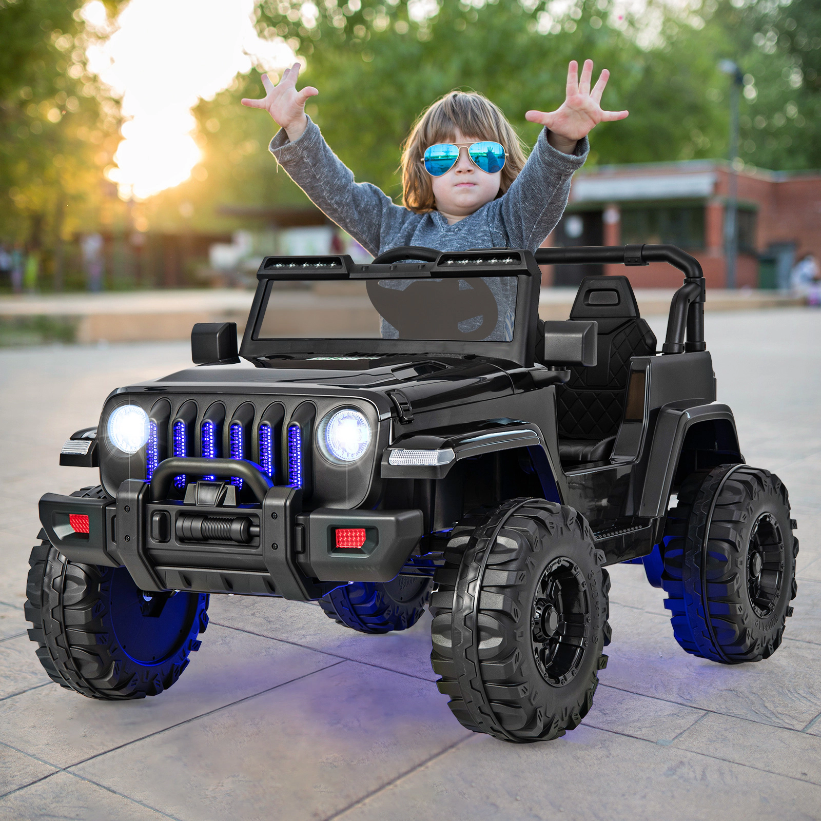 12V Kids Ride on Car Solid Black with Parent Remote Forward/Reverse Dual 35W Motors Music Panel Ages 3+ 77-lb Capacity