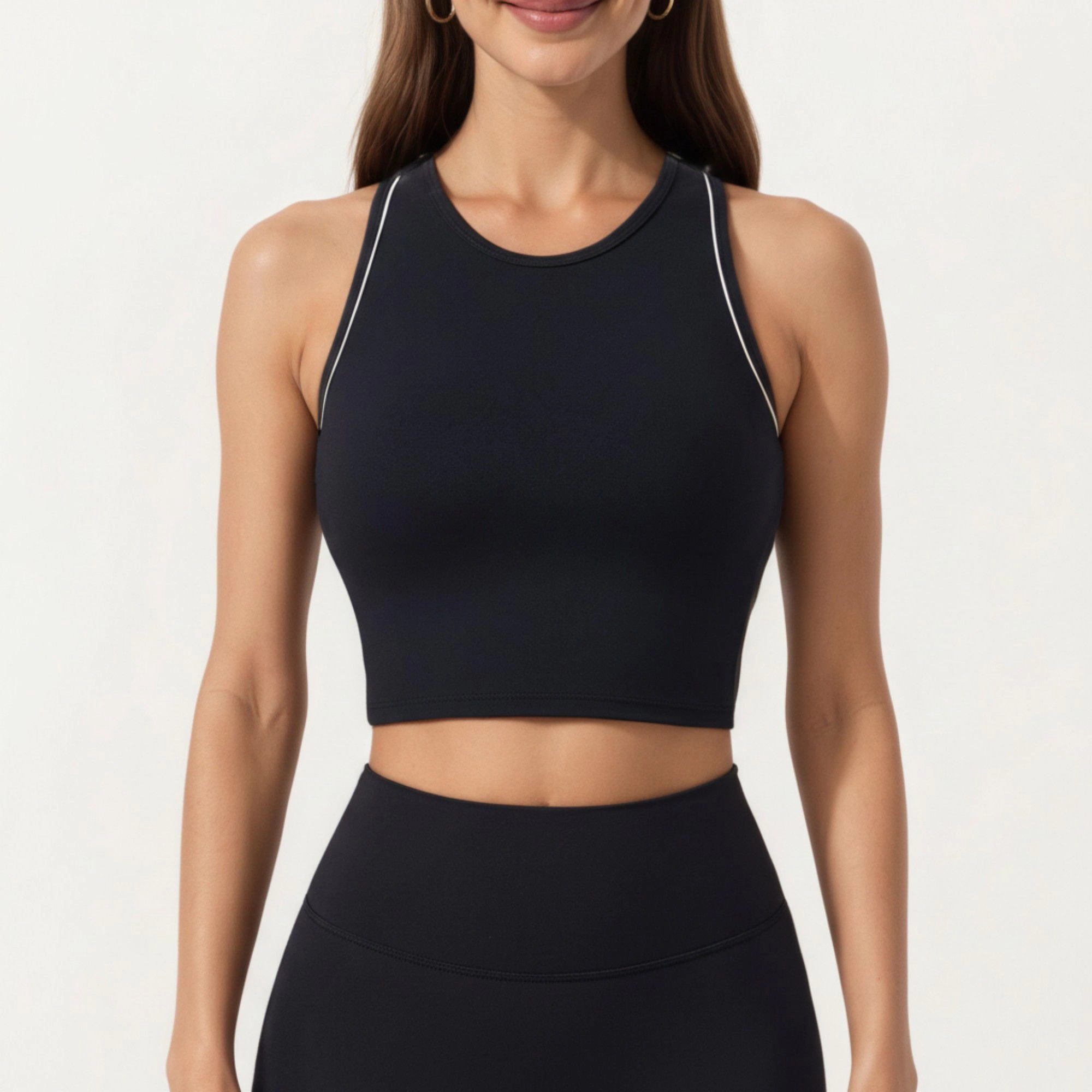 Anna-Kaci Women's Sleeveless Cropped Fitted Active Tank Top with Contrast Trim and Smooth Stretch Fabric