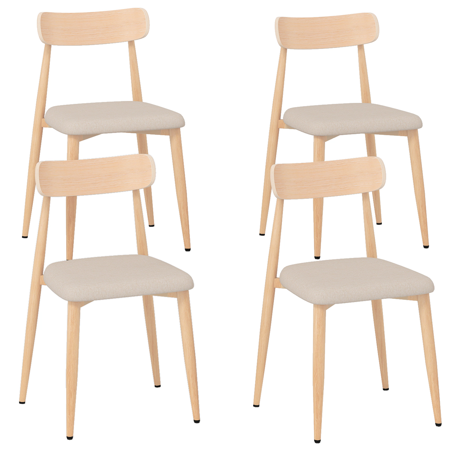 SUGIFT Linen Fabric Upholstered Modern Dining Chair Set of 4 with Padded Seat & Curved Back 340-lb Capacity Oak+Oatmeal