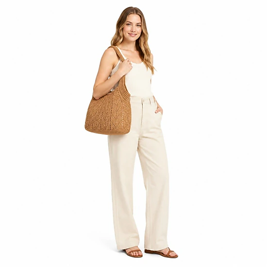 Alilang Women's Crochet Tote Bag Lightweight Shoulder Bag with Openwork Knit Texture