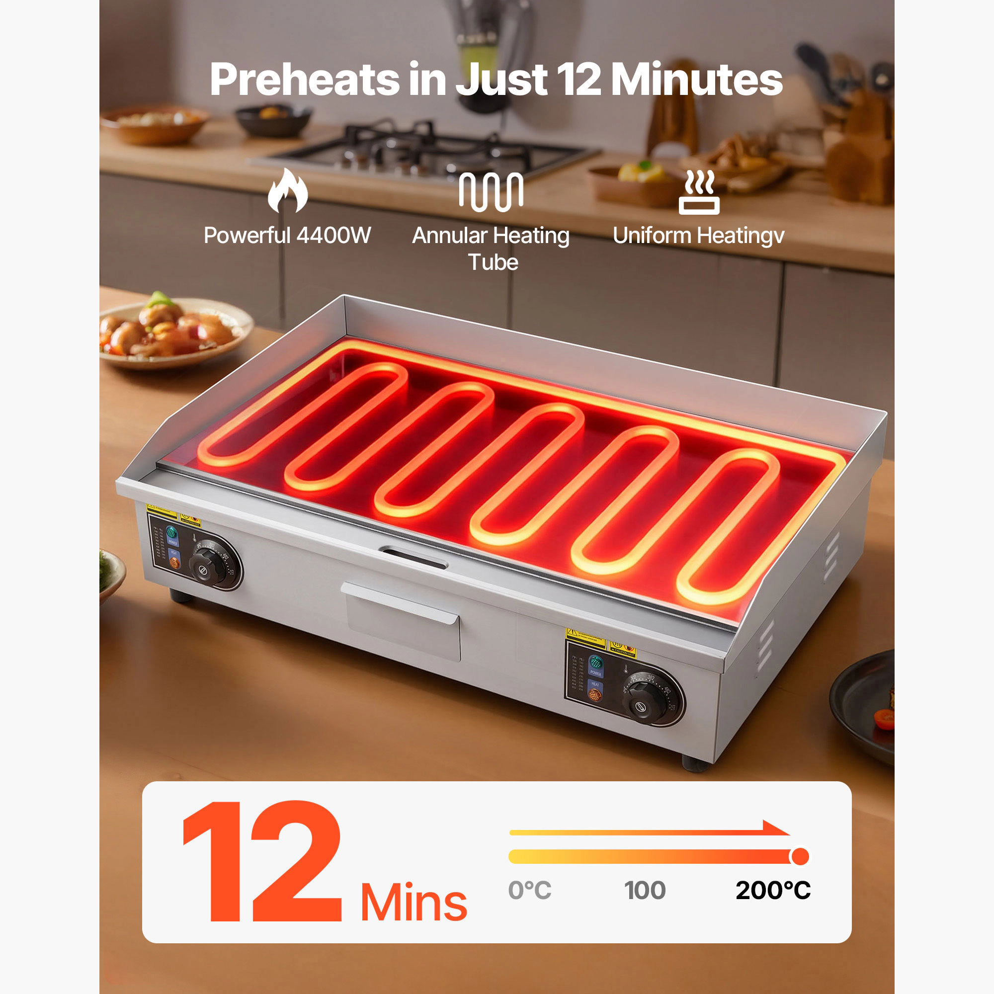 HONGGE Commercial Electric Griddle, 122-570°F Adjustable Temp Control, Stainless Steel, with 2 Spatulas, 2 Brushes