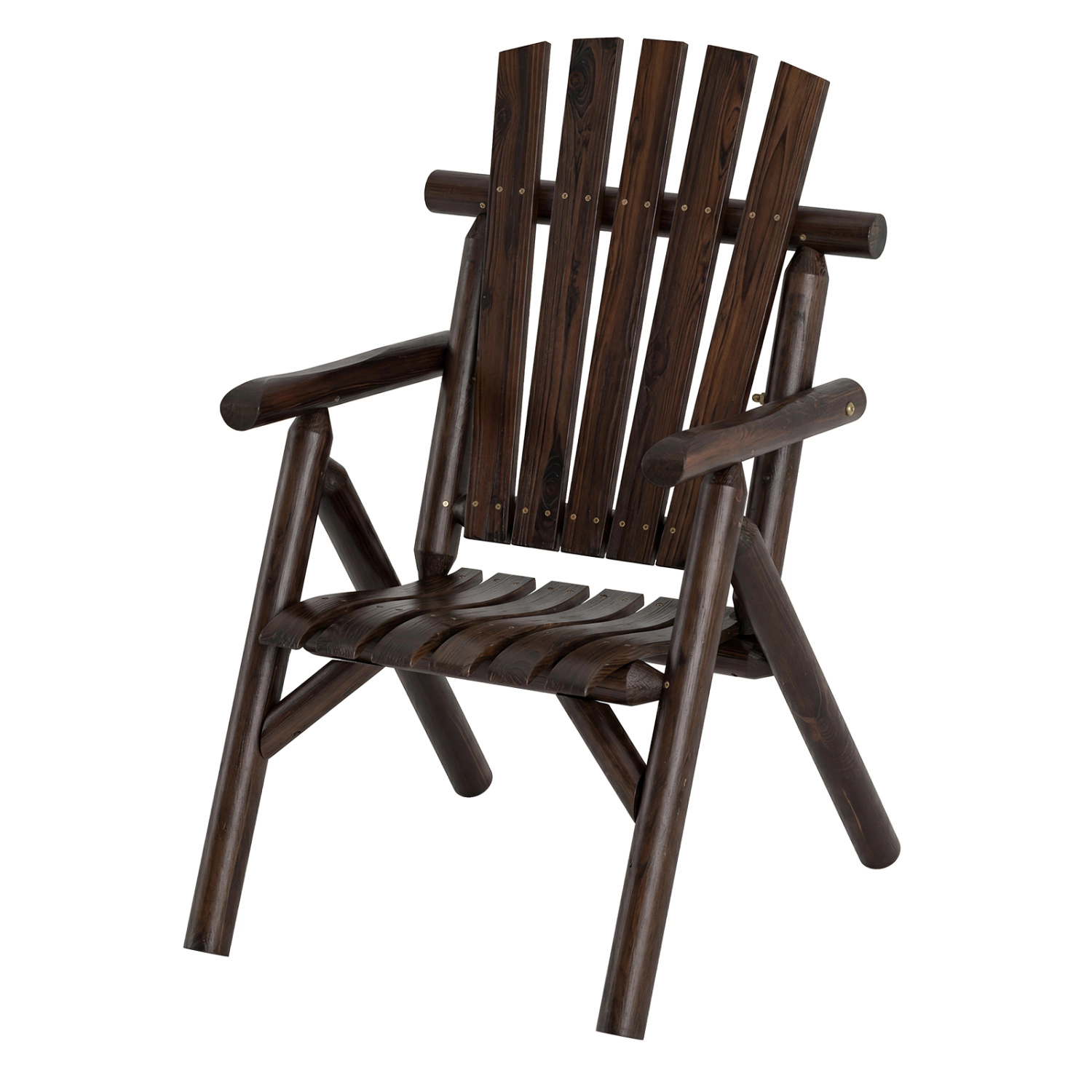 LJG Log Wood Patio Chair with Slatted Backrest for Deck Backyard