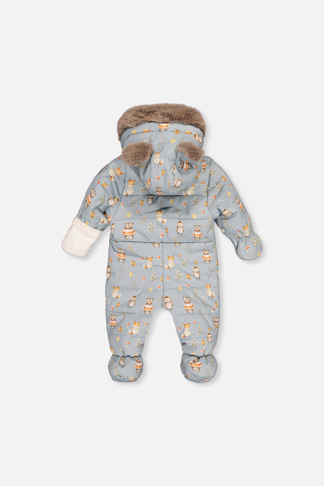 Deux par Boys Animal Print One Piece Snowsuit Adapted for Car Seats with Bear-Ear Hood