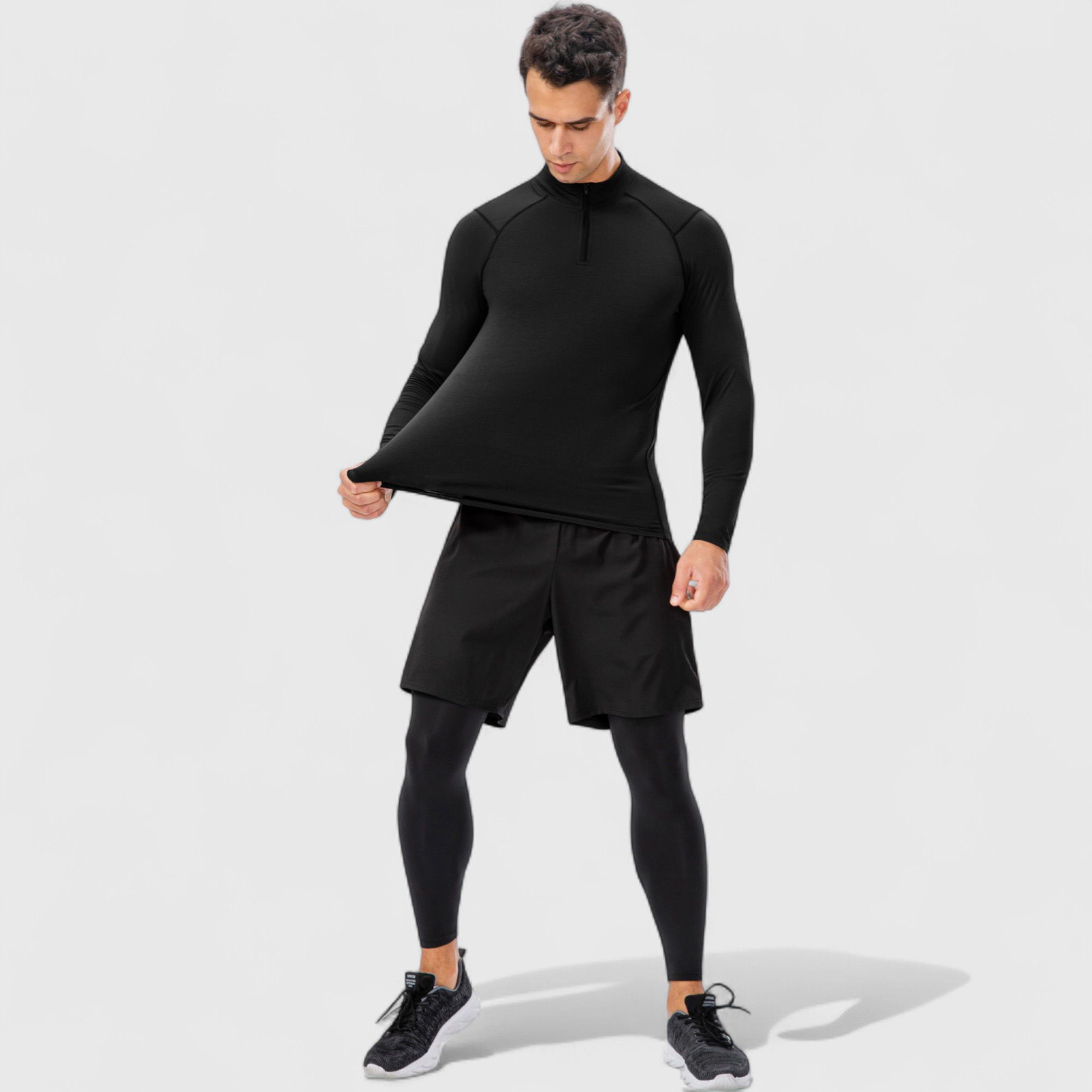 Anna-Kaci Men's Long Sleeve Quarter-Zip Top with Athletic Fit and Raglan Sleeves for Training or Casual Wear