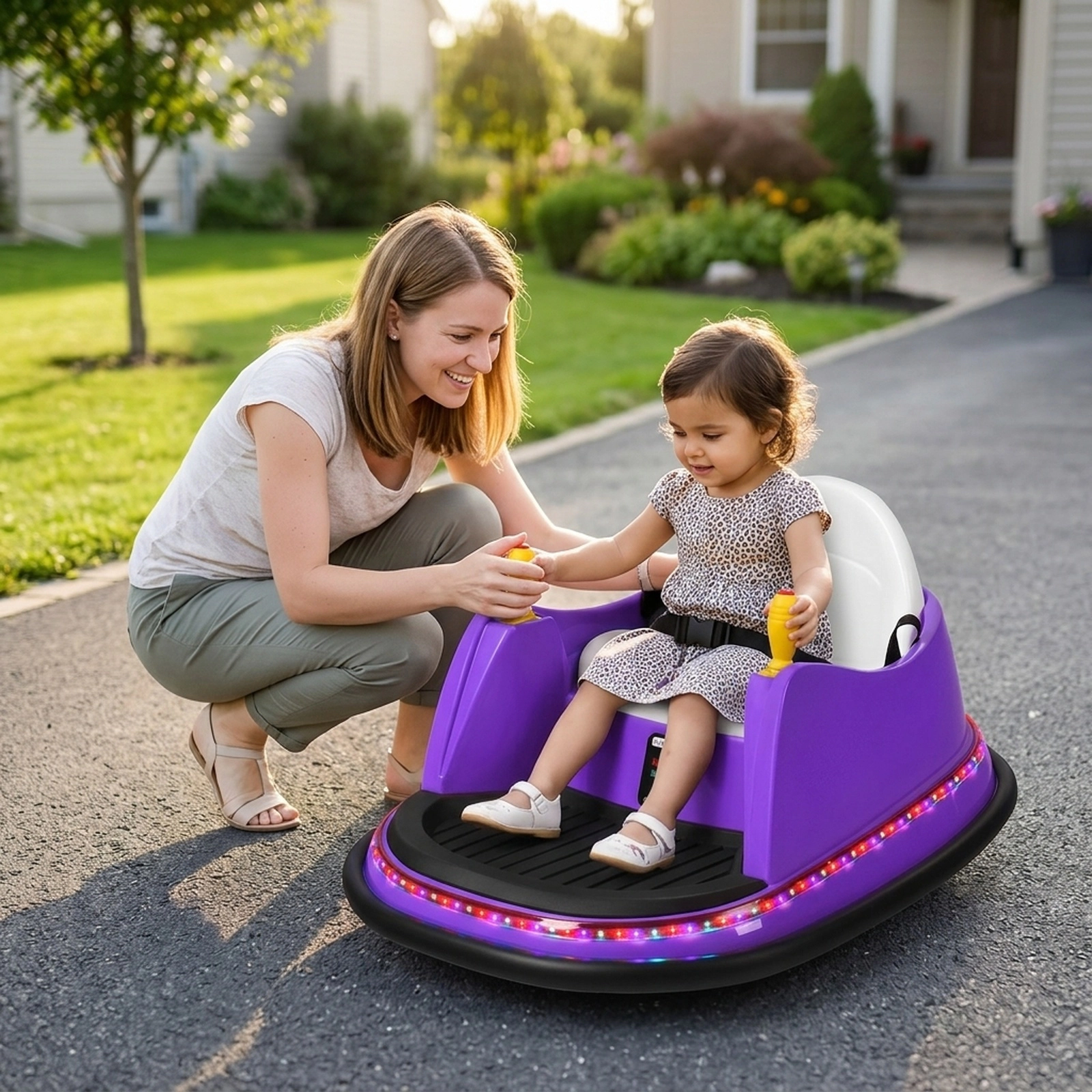 12V Kids Ride on Bumper Car Parent Remote 360-Degree Spin Flashing Lights Safety Belt Toddler Car Ages 2-5 44-lb Limit