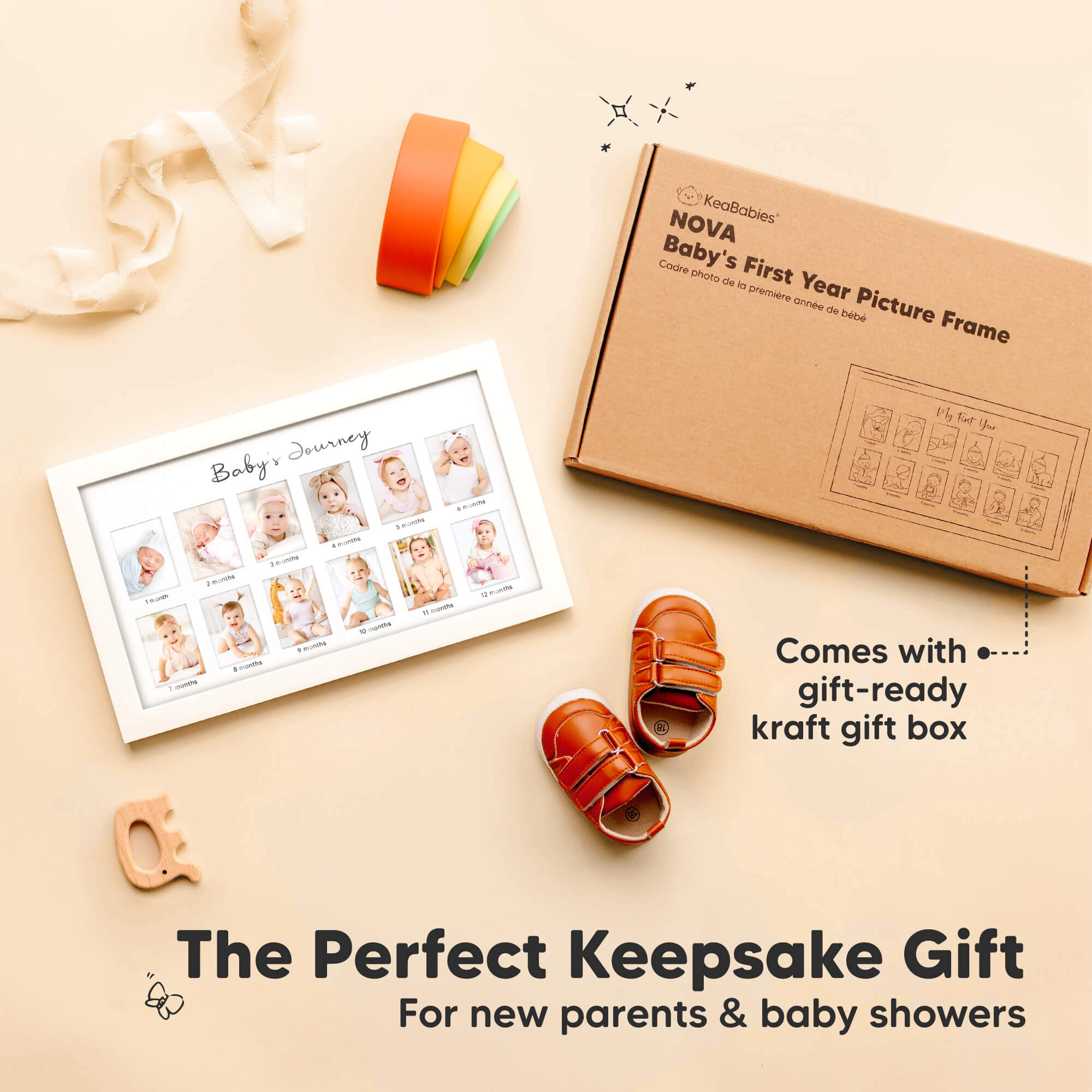 KeaBabies Nova Baby's First Year Picture Frame for Baby Boys, Girls