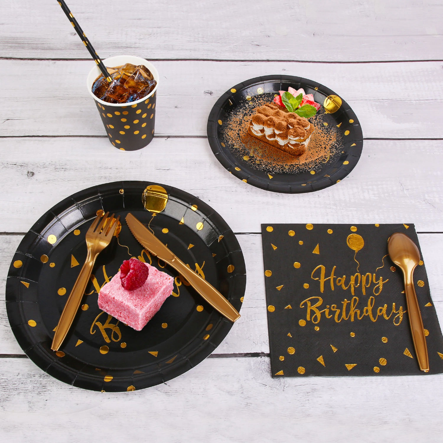 GBruno Black Gold Birthday Party Supplies Set