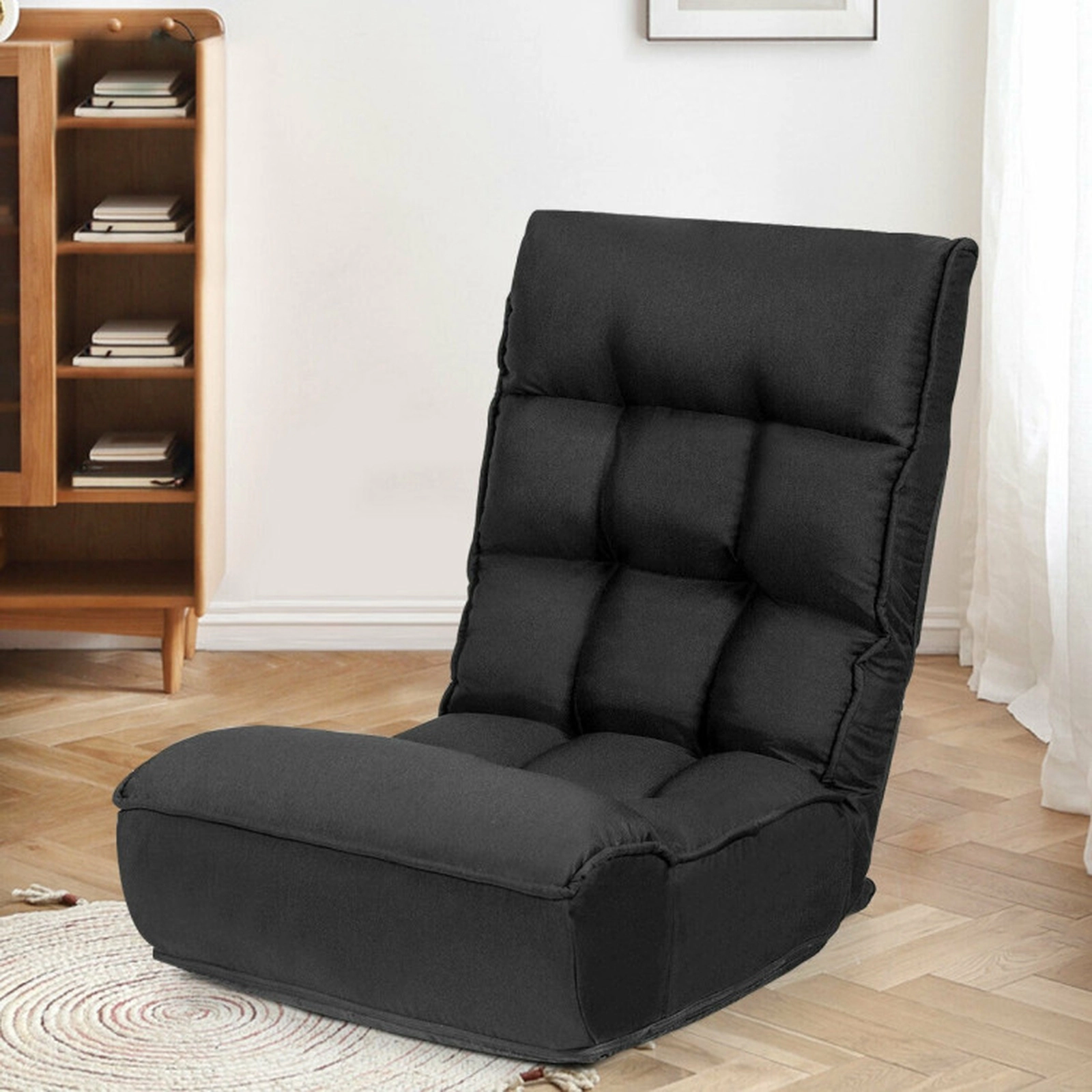 SUGIFT 4-Position Adjustable 286-lb Capacity Black Steel Frame Folding Floor Chair and Lazy Sofa