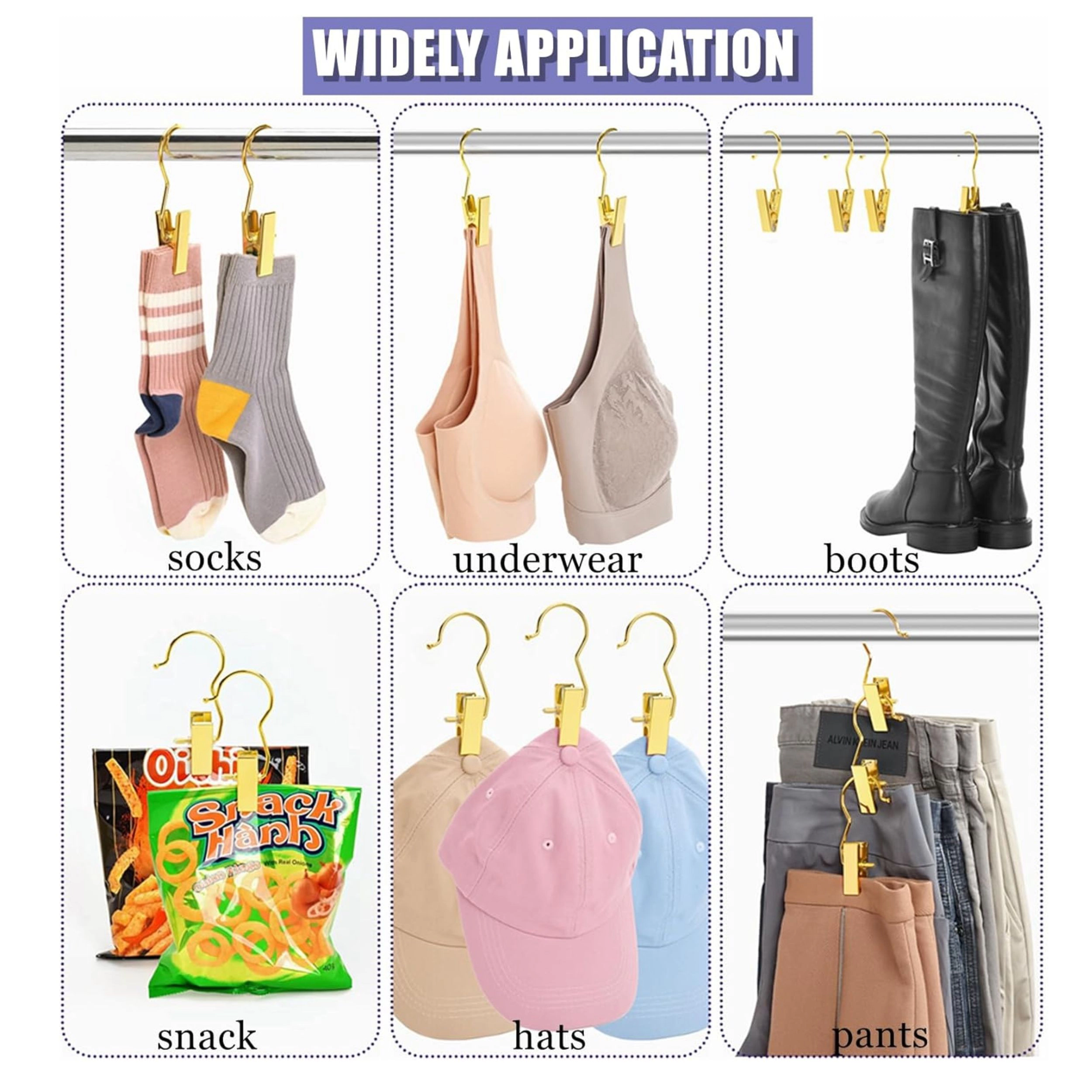 Stock Preferred Pack of 24 Gold Boot Clips with Hooks Closet Organization Hangers