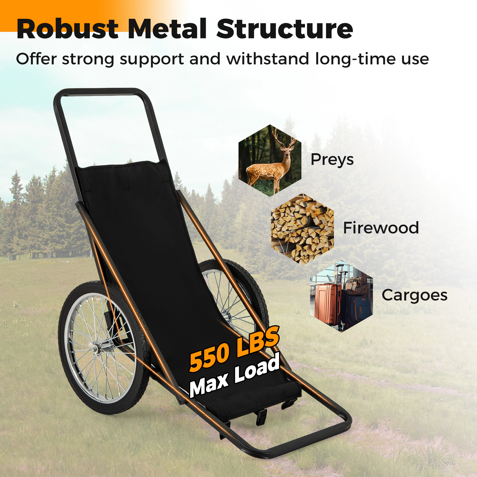 SUGIFT Folding Deer Game Cart with Polyester Liner 550-lb Capacity Black