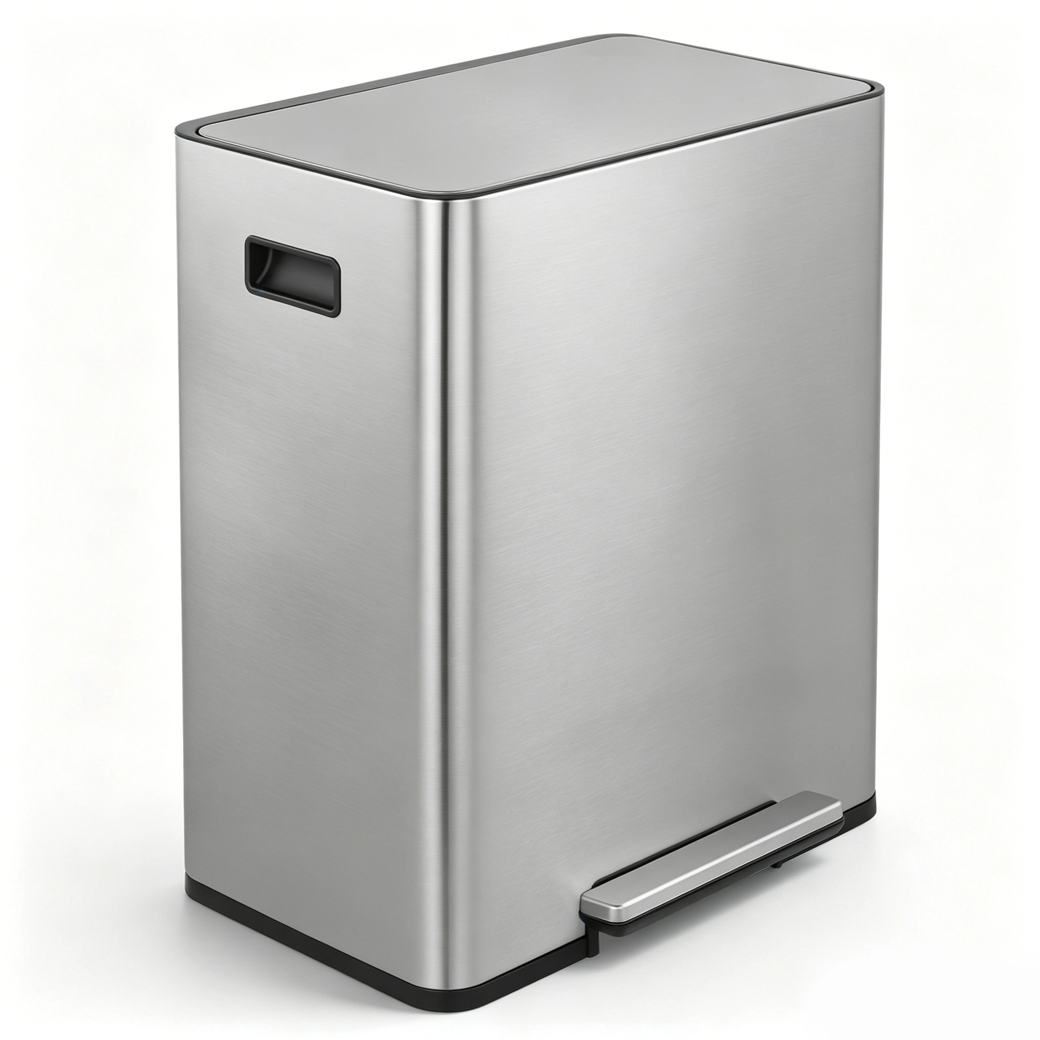 Innovaze Rectangular Stainless Steel Recycle Step-on Trash Can with Dual 30 liter + 30 liter Compartments