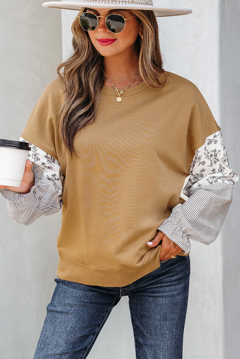 Threaded Pear Women's Beazita Patchwork Ruffled Sleeve Sweatshirt