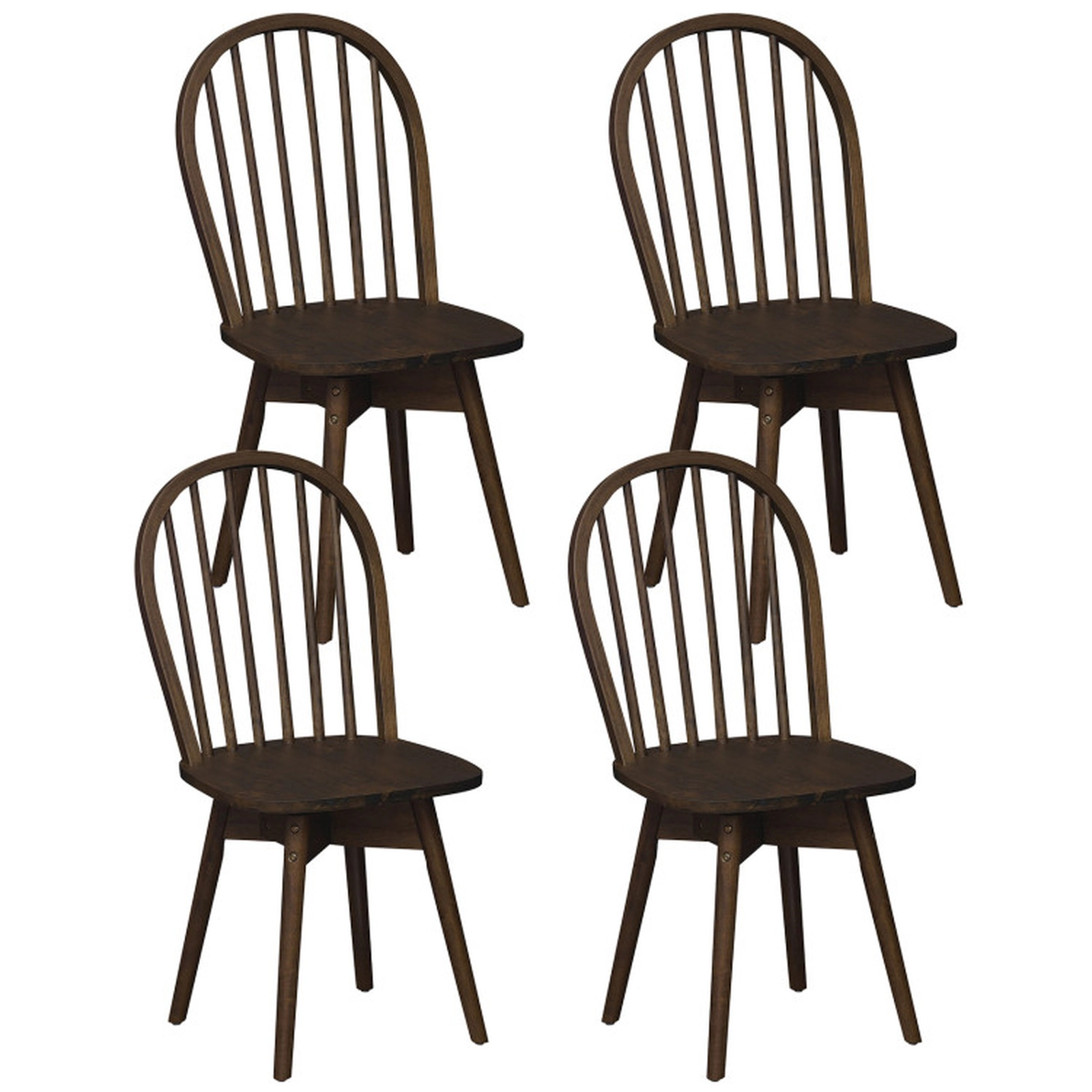 SUGIFT Set of 4 Walnut Swivel Windsor Dining Chairs, Solid Rubber Wood