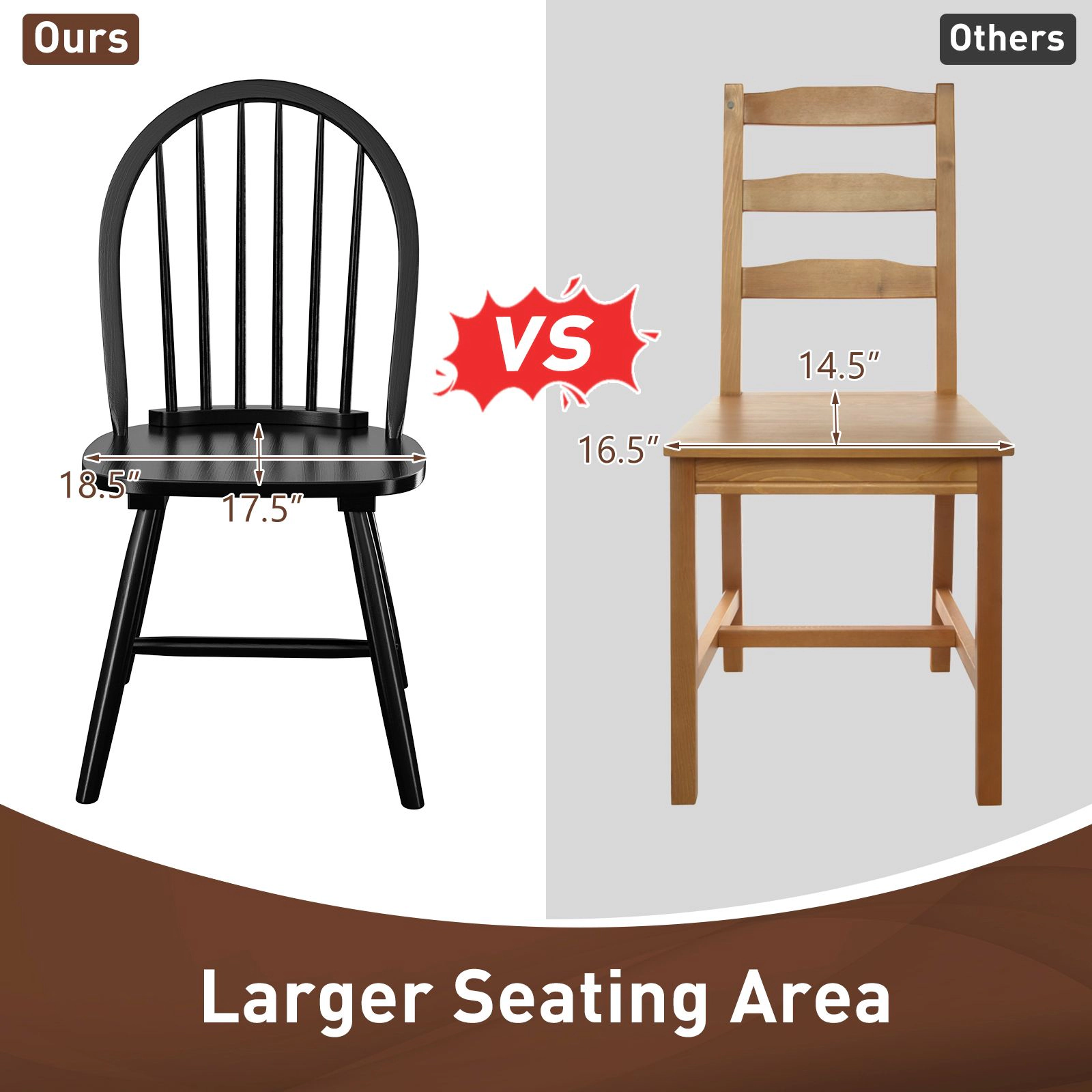 SlickBlue Wooden Dining Chairs, Curved Spindle Back, Solid Wood Legs, 2 Pack