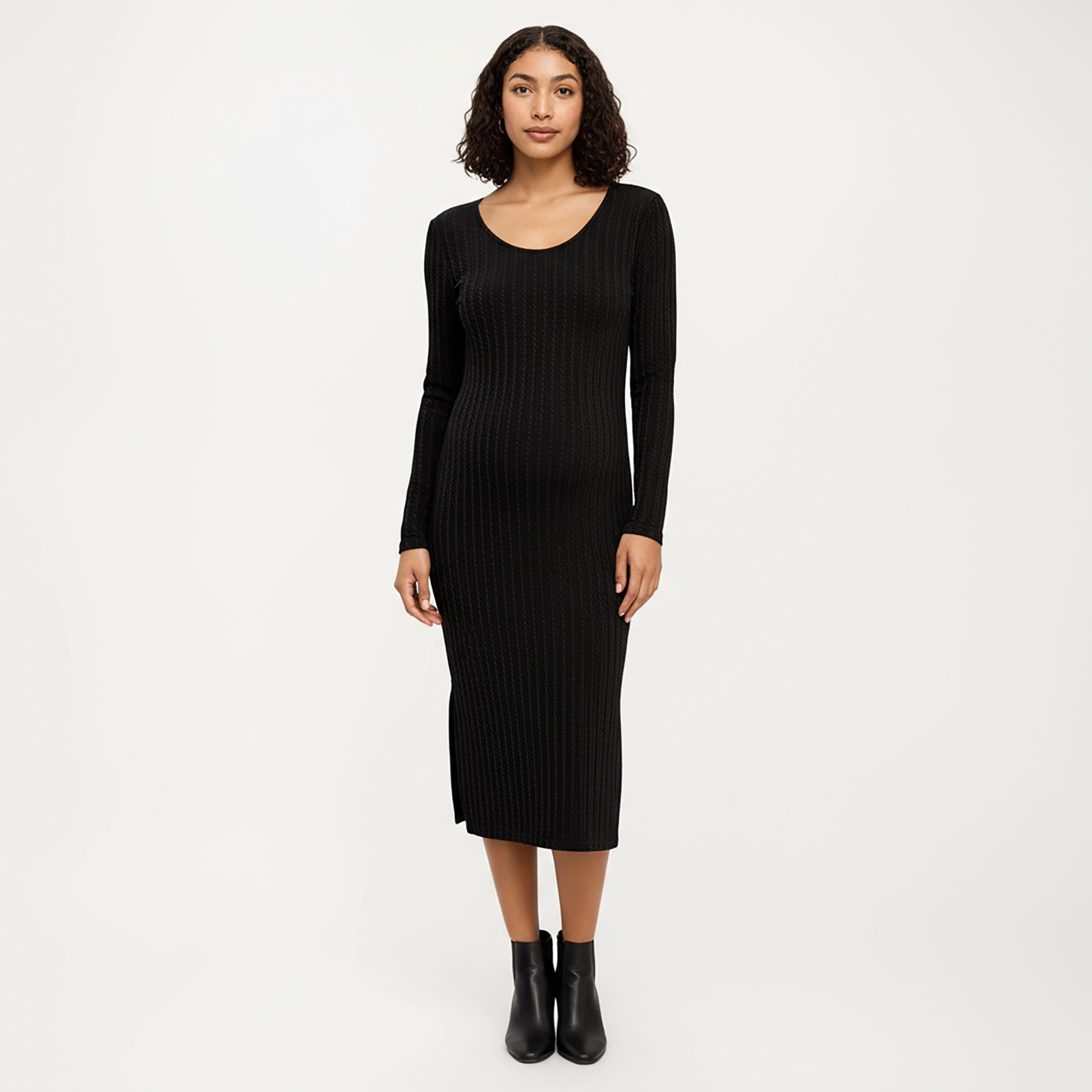 Anna-Kaci Women's Ribbed Knit Maternity Long Sleeves Scoop Neckline Stretch Fit Dress