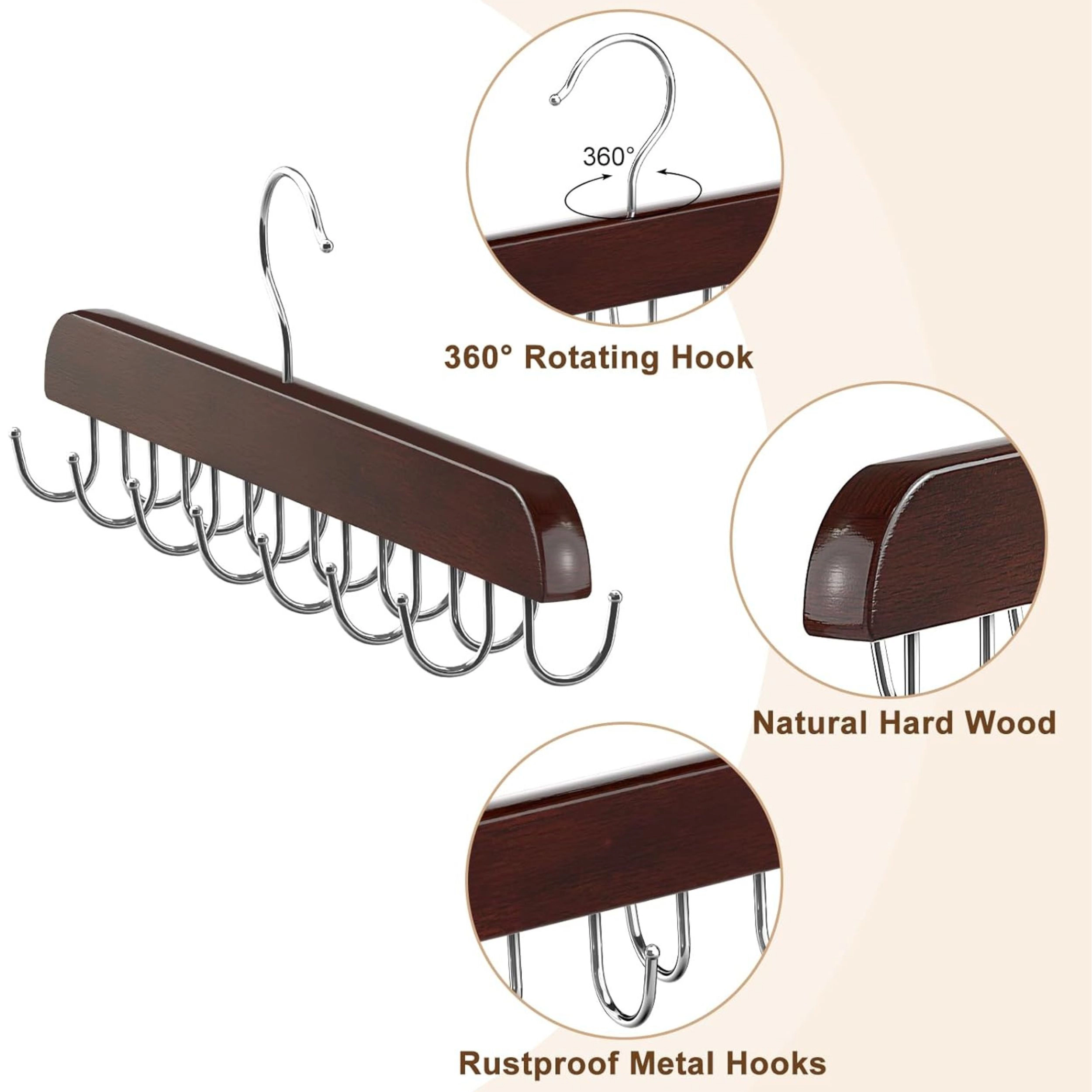 Stock Preferred Wooden Belt Hanger with 14 Hooks Holds Up to 42 Belts Closet Organizer