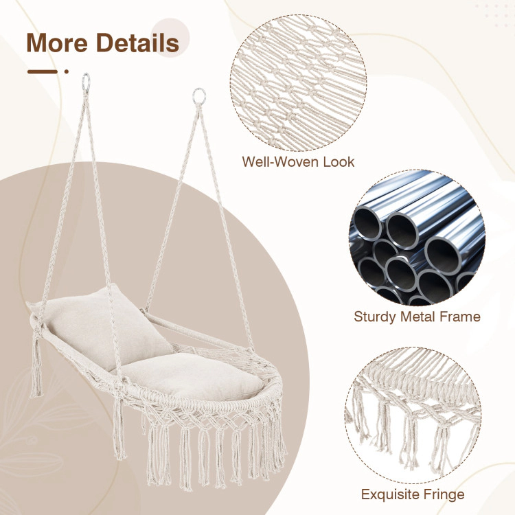 Hivvago Macrame Swing Chair Hammock With 2 Removable Cushions