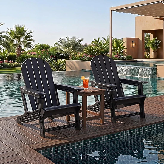 Hivvago Set Of 2 Hdpe Adirondack Chair With Cup Holder And Wooden Texture For Patio