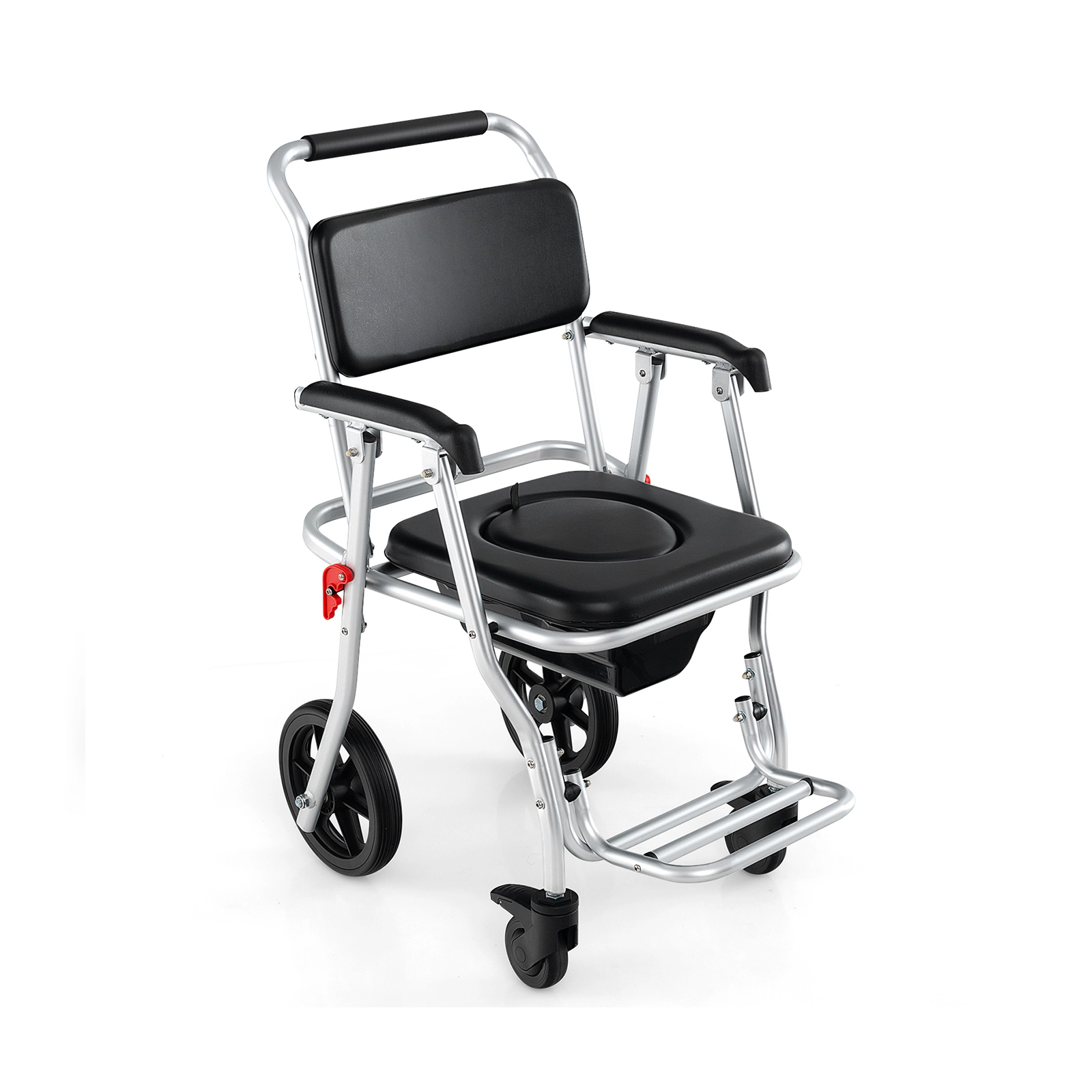 SUGIFT 4-in-1 Black Foldable Bedside Commode Chair with Bucket 30-in W 21.5-in D 38-in H 330-lb Seat Capacity