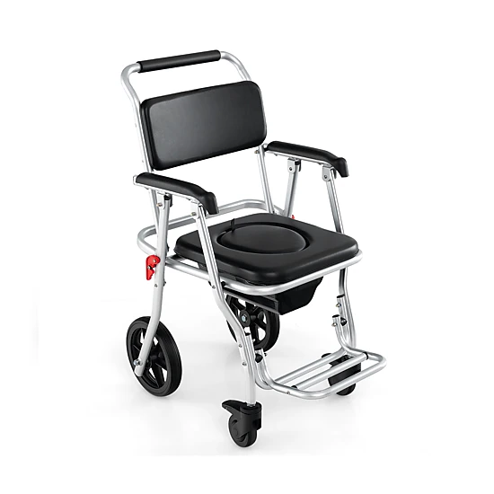 SUGIFT 4-in-1 Black Foldable Bedside Commode Chair with Bucket 30-in W 21.5-in D 38-in H 330-lb Seat Capacity