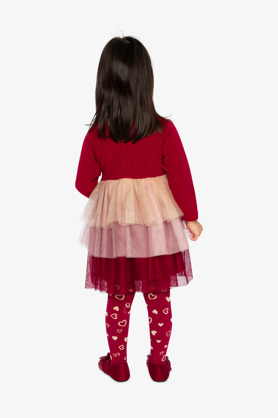Deux par Girls Bi-Material Dress with Glittering Skirt