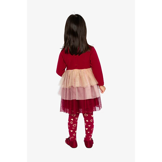 Deux par Deux Girls Bi-Material Dress with Glittering Skirt