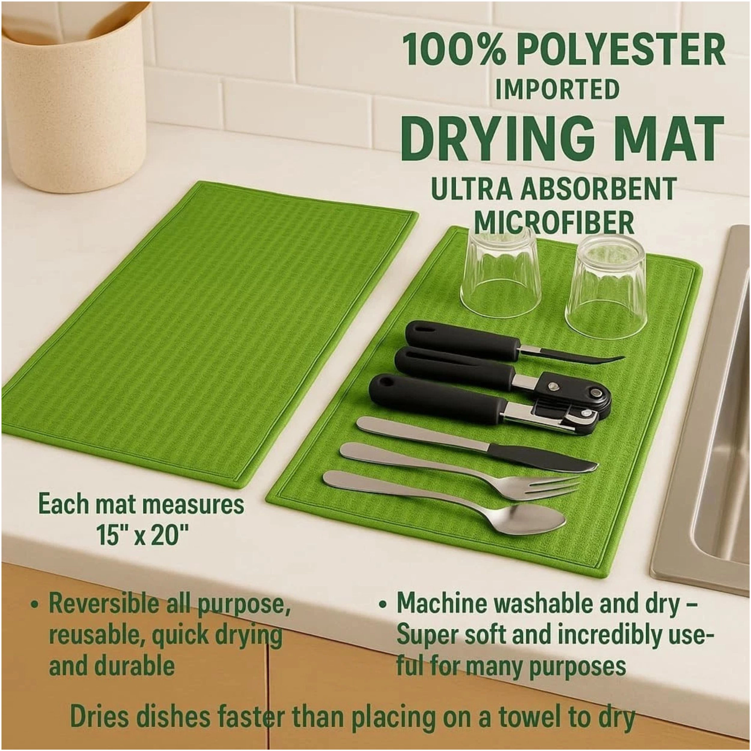 Home Collection Pack of 2 Microfiber Dish Drying Mats 15" x 20"