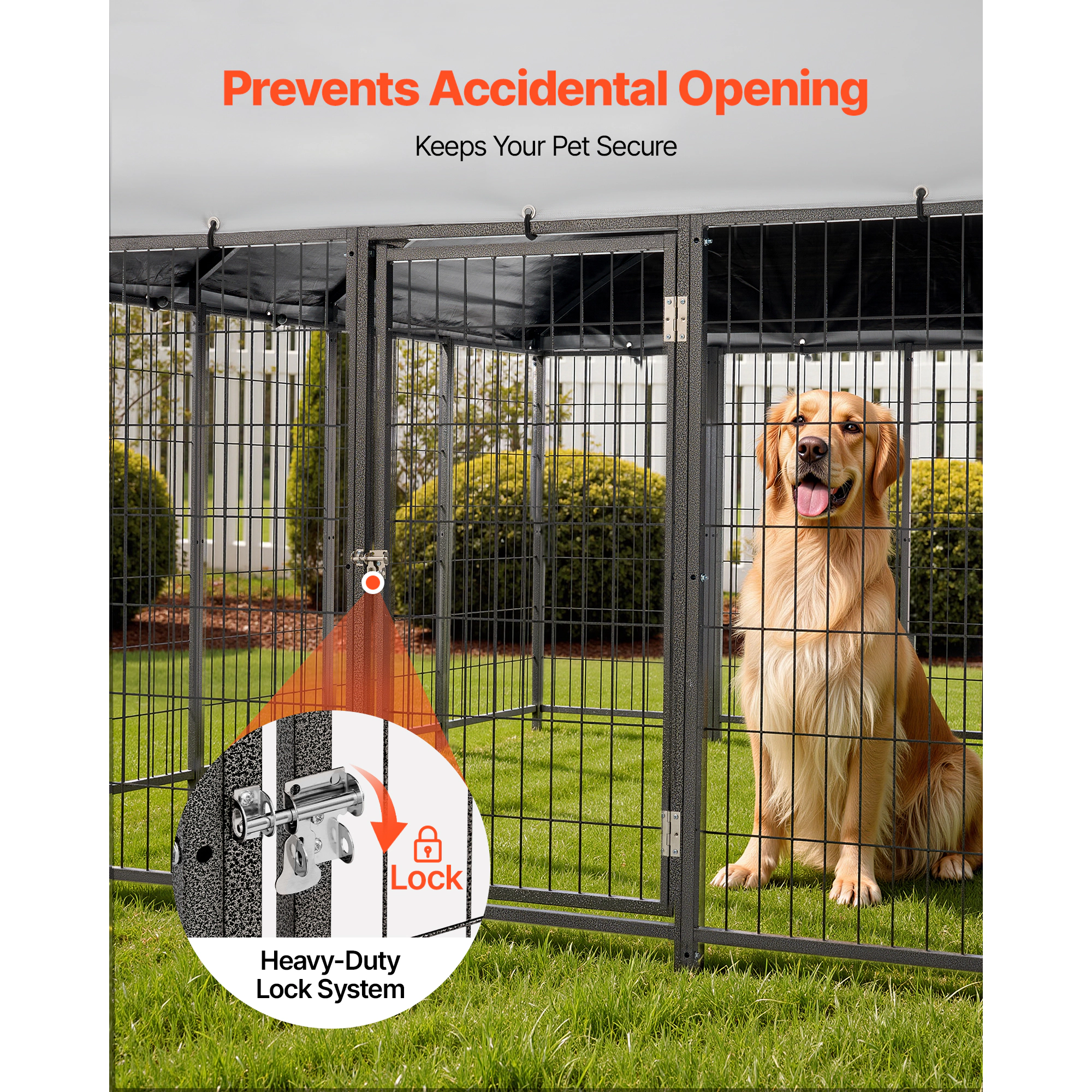 HONGGE 9.8 x 9.8 x 5.4 ft Large Outdoor Dog Kennel with Waterproof UV-Resistant Roof and Secure Lock