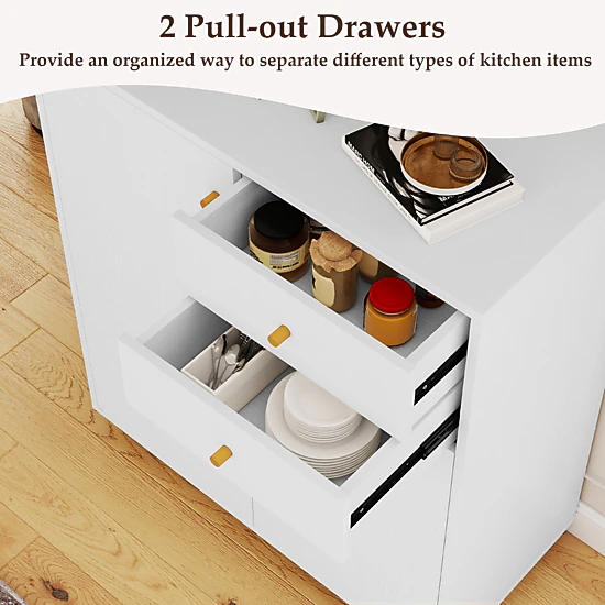 Glintex 34-Inch Coffee Bar Sideboard with 2 Drawers and 3 Removable Shelves, White