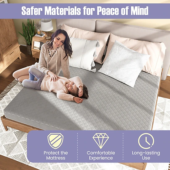 SUGIFT Gray Non-Slip Base King Size Quilted Velvet Mattress Topper Protector