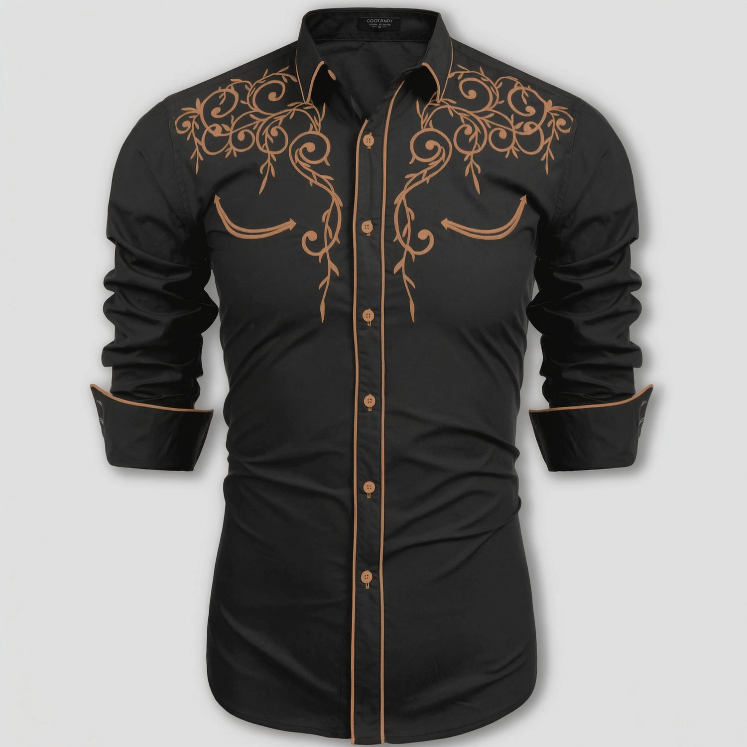 COOFANDY Mens Western Floral Embroidered Long Sleeve Shirt Button Down Dress Shirts