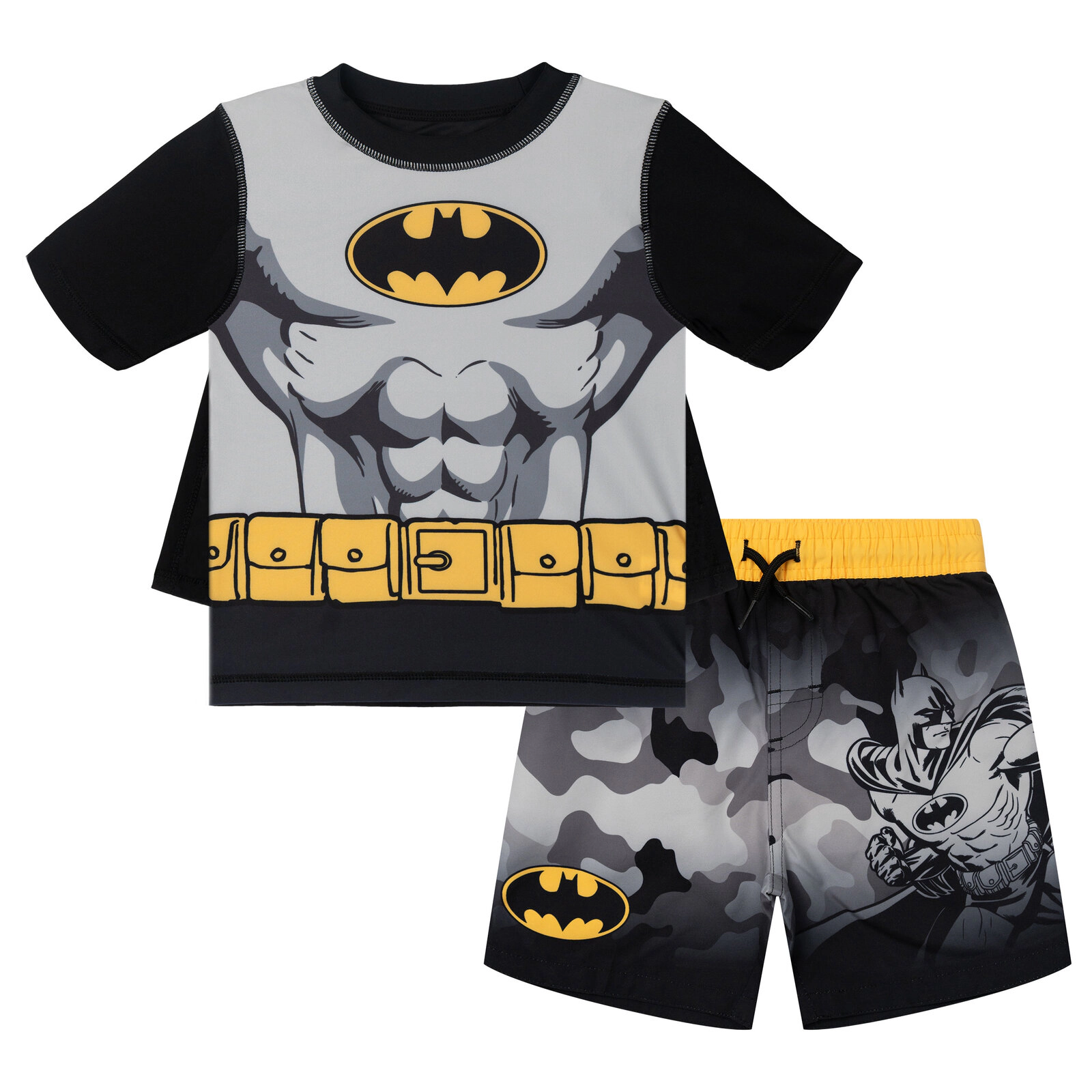 DC Comics Justice League Boys' Cosplay Rash Guard and Swim Trunks Set
