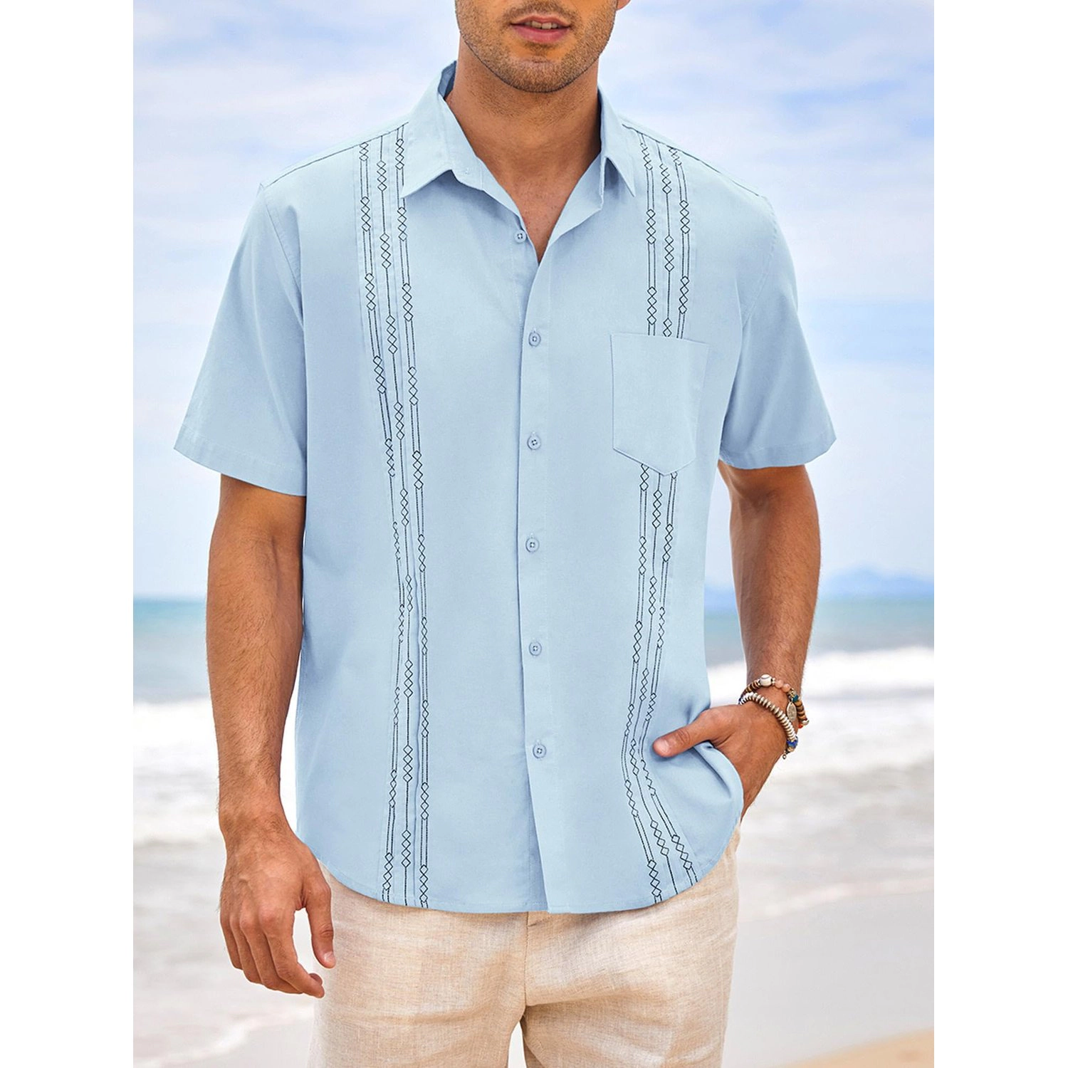 COOFANDY Mens Short Sleeve Button Down Shirts  Lapel Collar Print Casual Tops