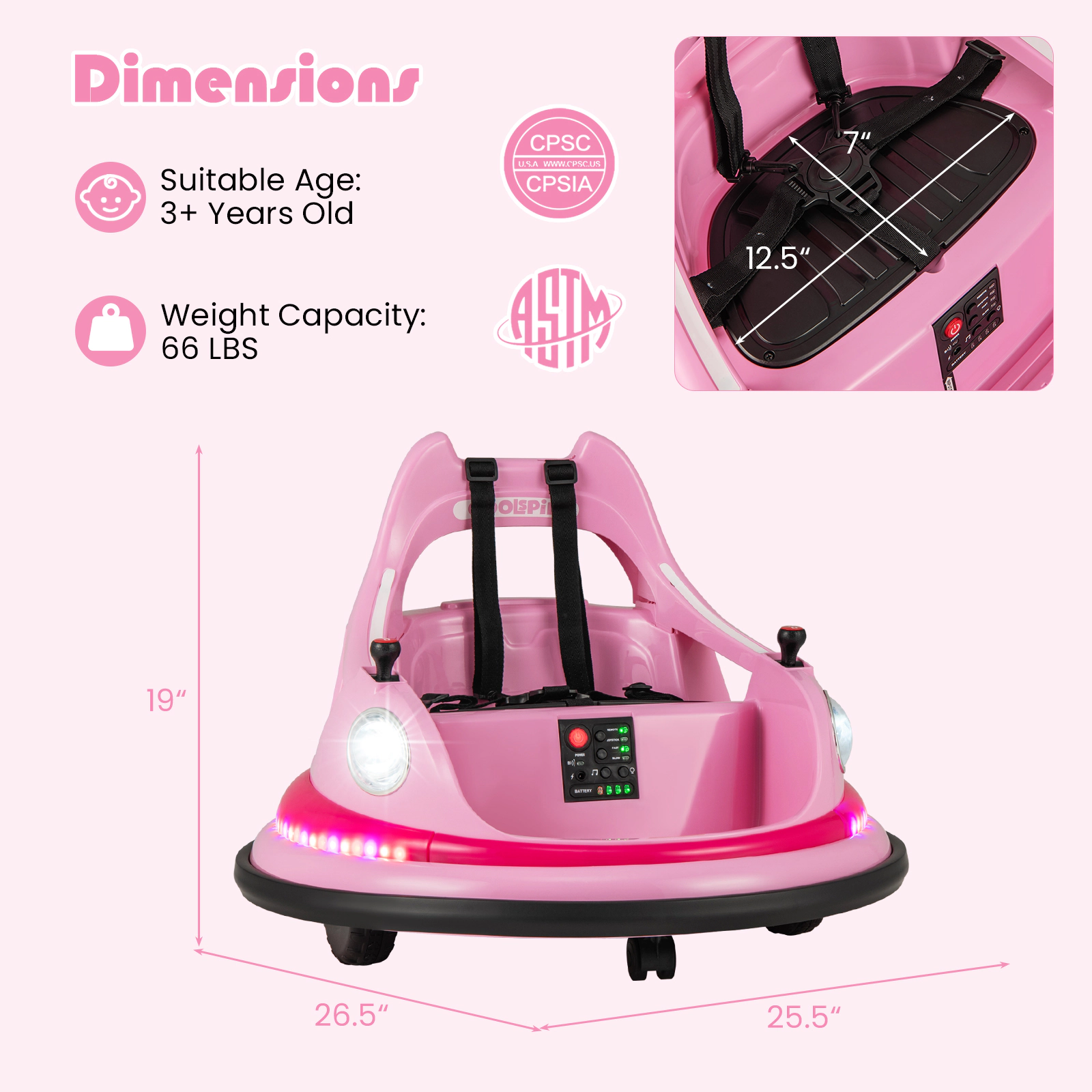 LJG 12V Kids Ride on Bumper Car with Remote Control and Dual Joysticks